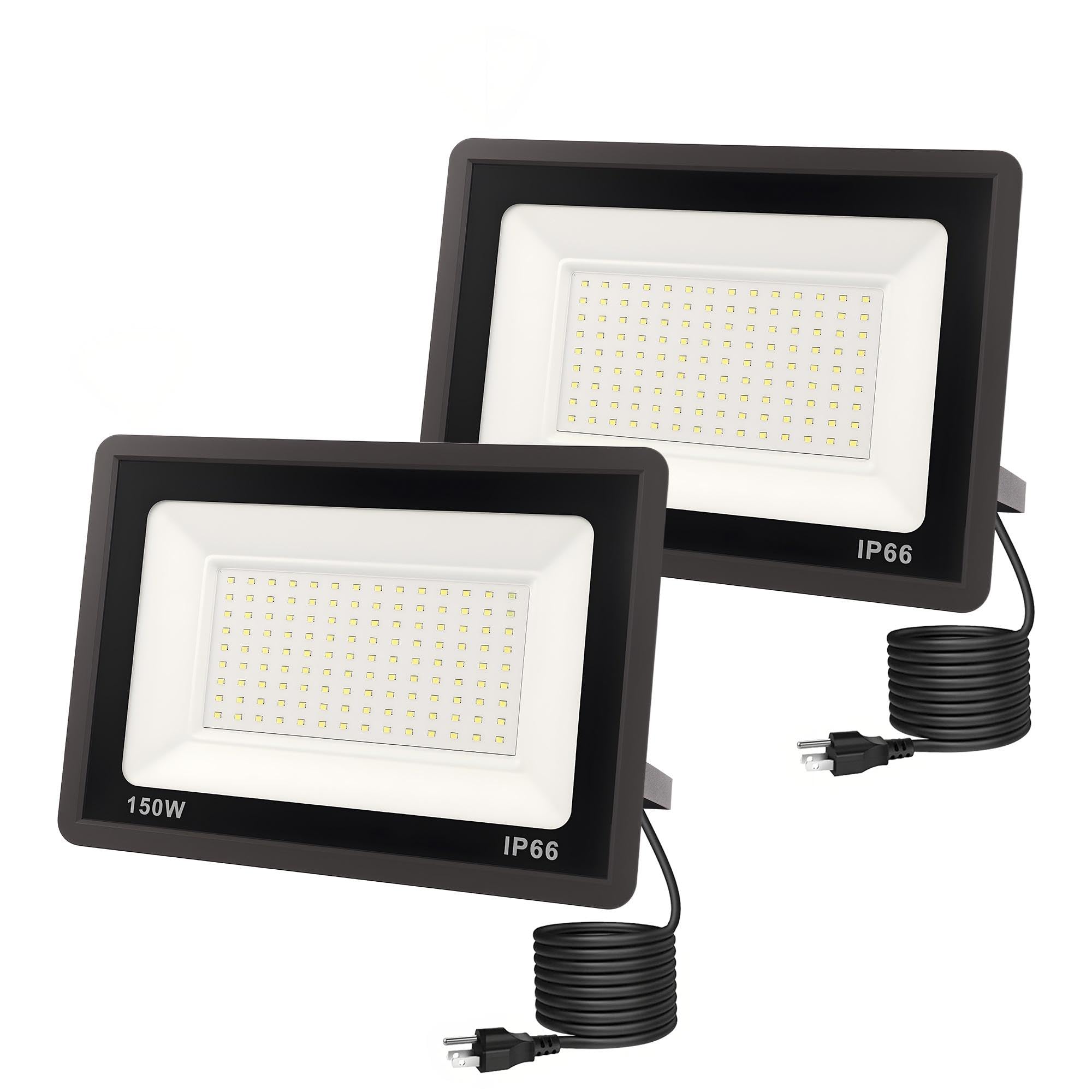 L Lohas Led Flood Lights Outdoor  150W Dusk To Dawn Outdoor Lighting  Ip66 Waterproof Plug In Floodlights  6000K Daylight Work Light  Security Lights For Yard  Garage  Ul Listed  2Pack