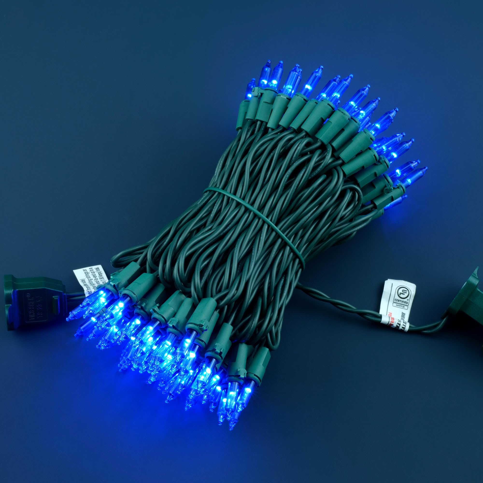 YULETIME 100 Count LED Mini String Lights, 33 Feet, Blue, Green Wire, UL Certified, Model DDS-L-100E/2F(0.34)