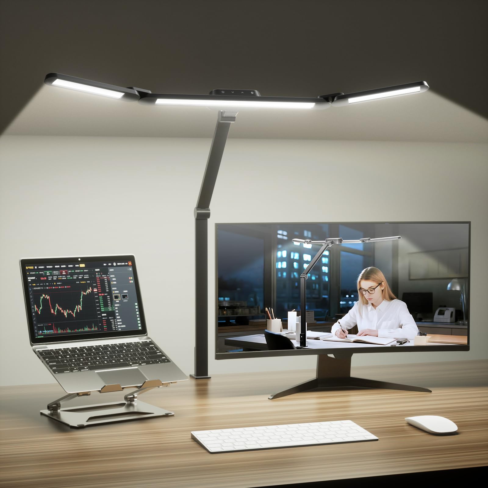 Honeywell HWT-HJ3 LED Desk Lamp, 22W, Eye-Caring, 4 Color Modes, Stepless Dimming, Black, Clamp Light for Home Office