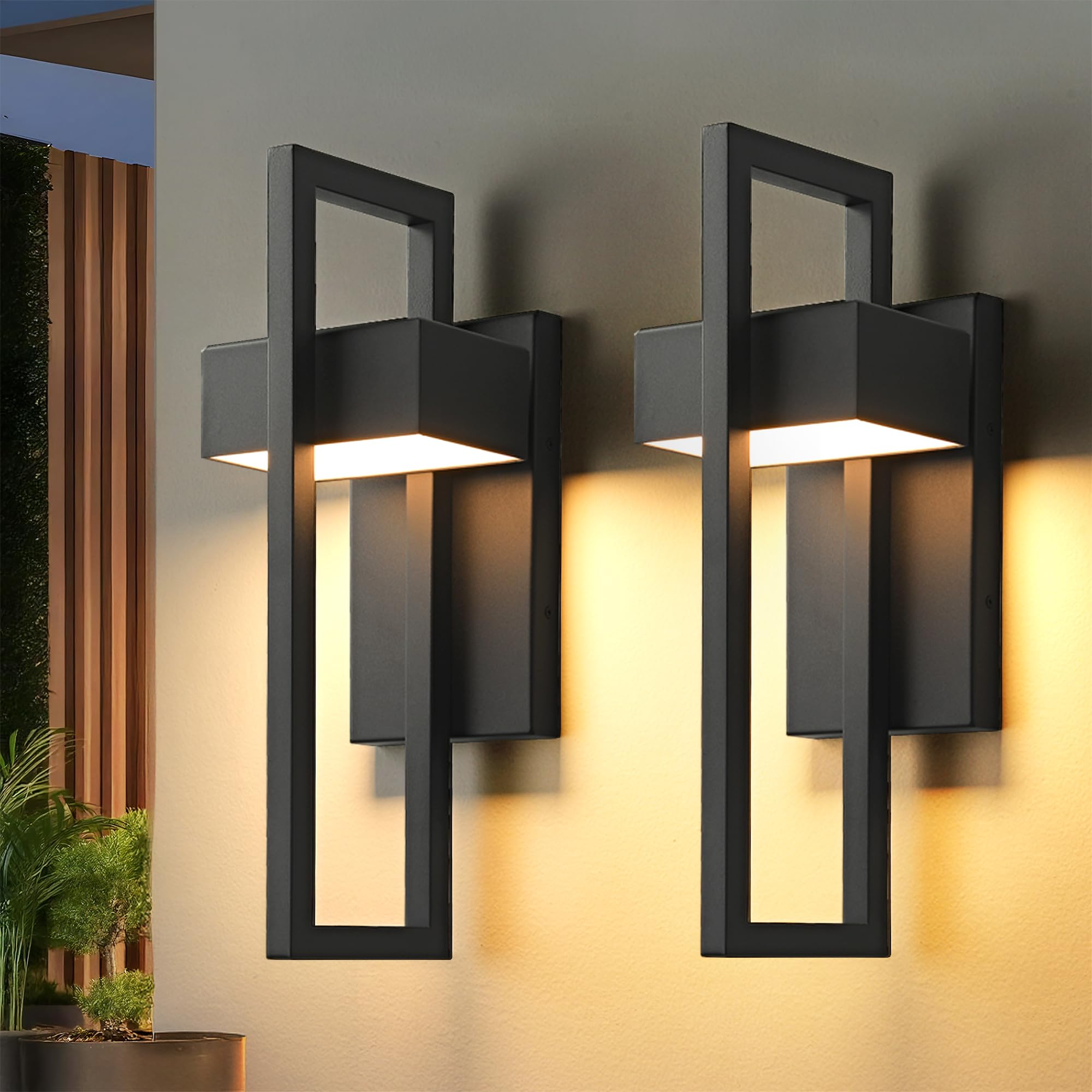 Modern Outdoor Wall Lights 3000K Integrated LED Outdoor Wall Sconces Lighting  Contemporary Exterior Lighting Fixtures Outside Wall Mount Lights for House Porch Front Door Garage  Matte Black 2 Pack