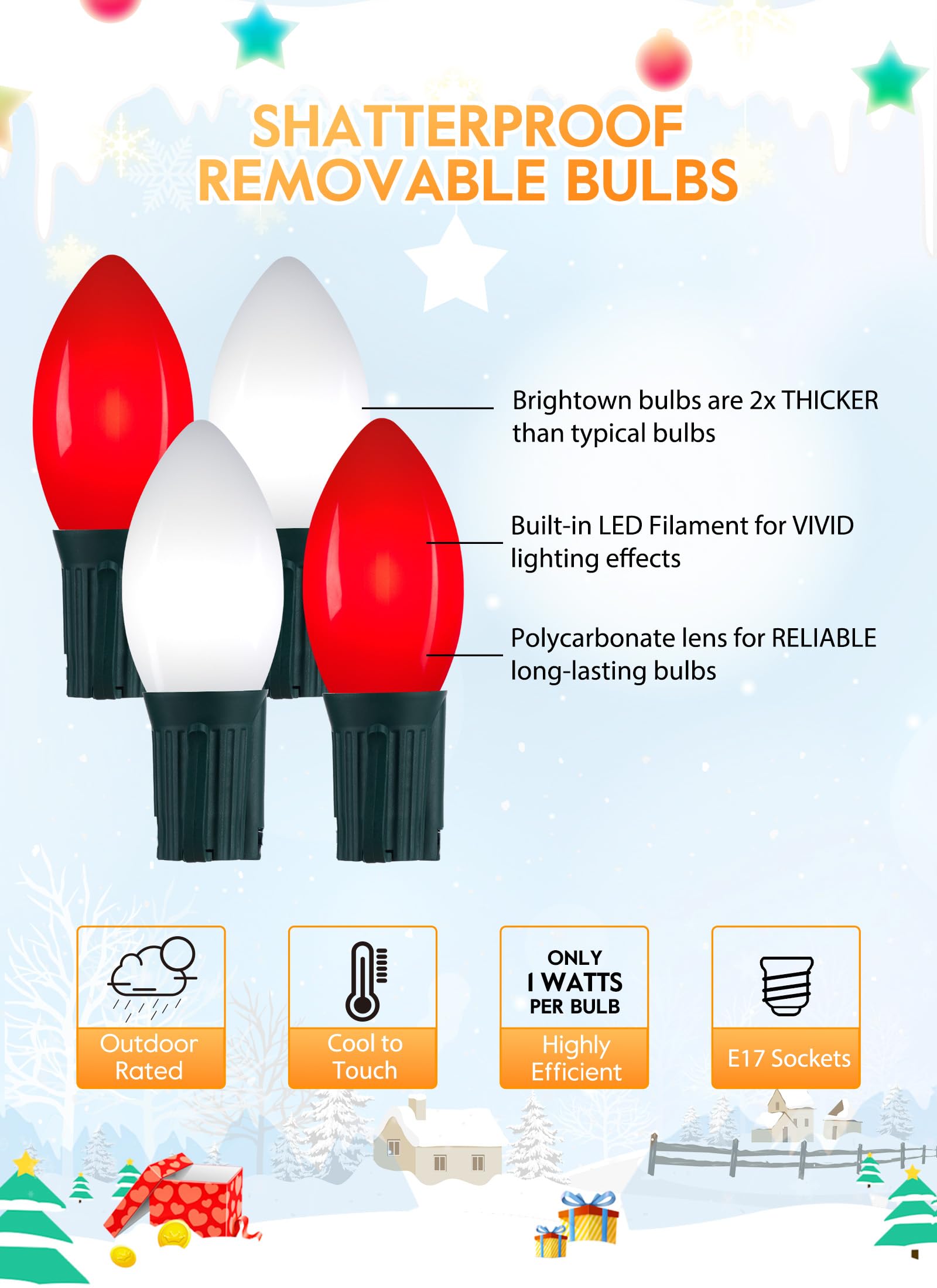 C9 Led Christmas Lights Outdoor, 50 Feet String With 50 Shatterproof Matte Bulbs, Connectable Waterproof Tree Lights For Holiday