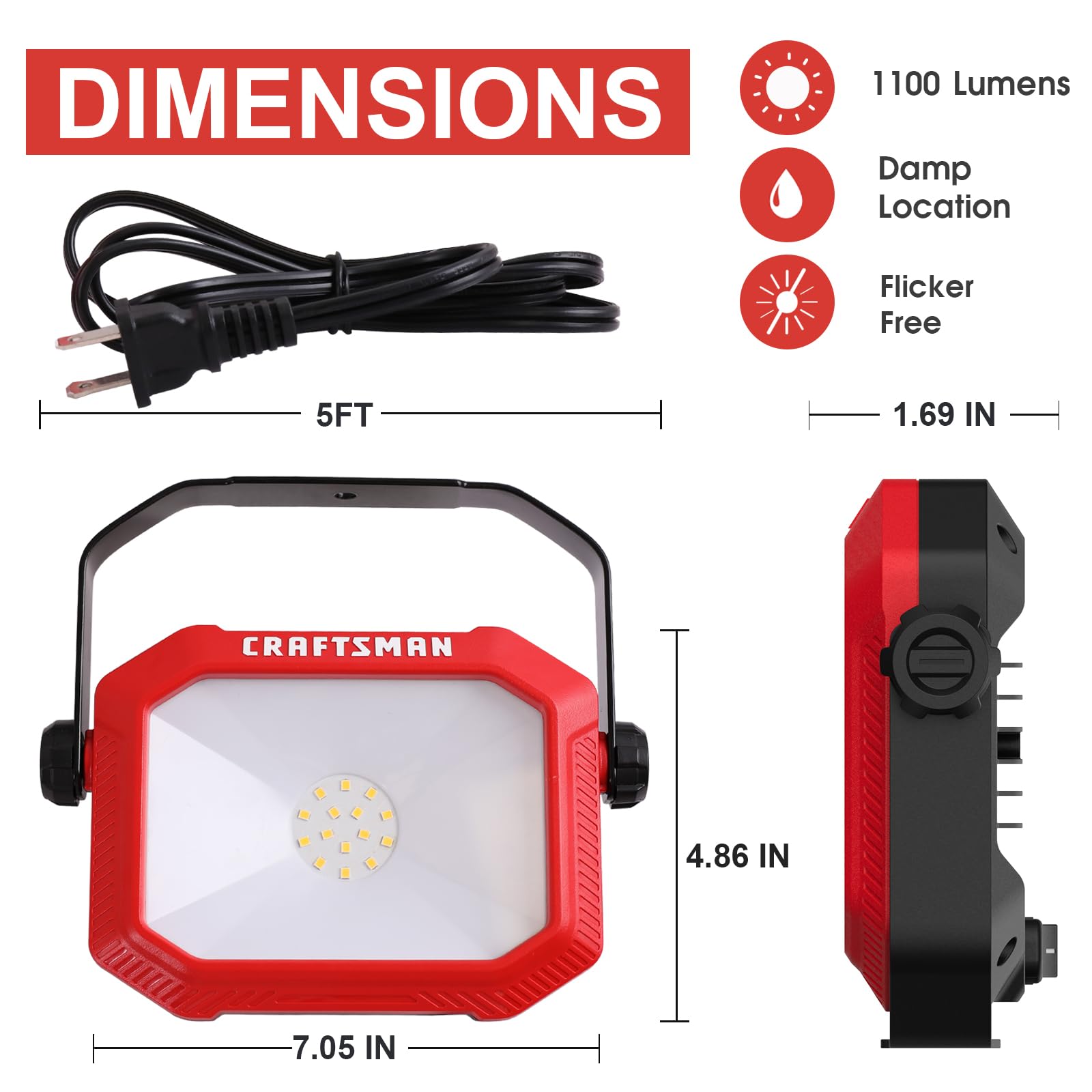CRAFTSMAN LED Portable Work Light, 1100 Lumens, 4000K, 2 Count, Aluminum, Impact-Resistant Glass, Model MPL1067D