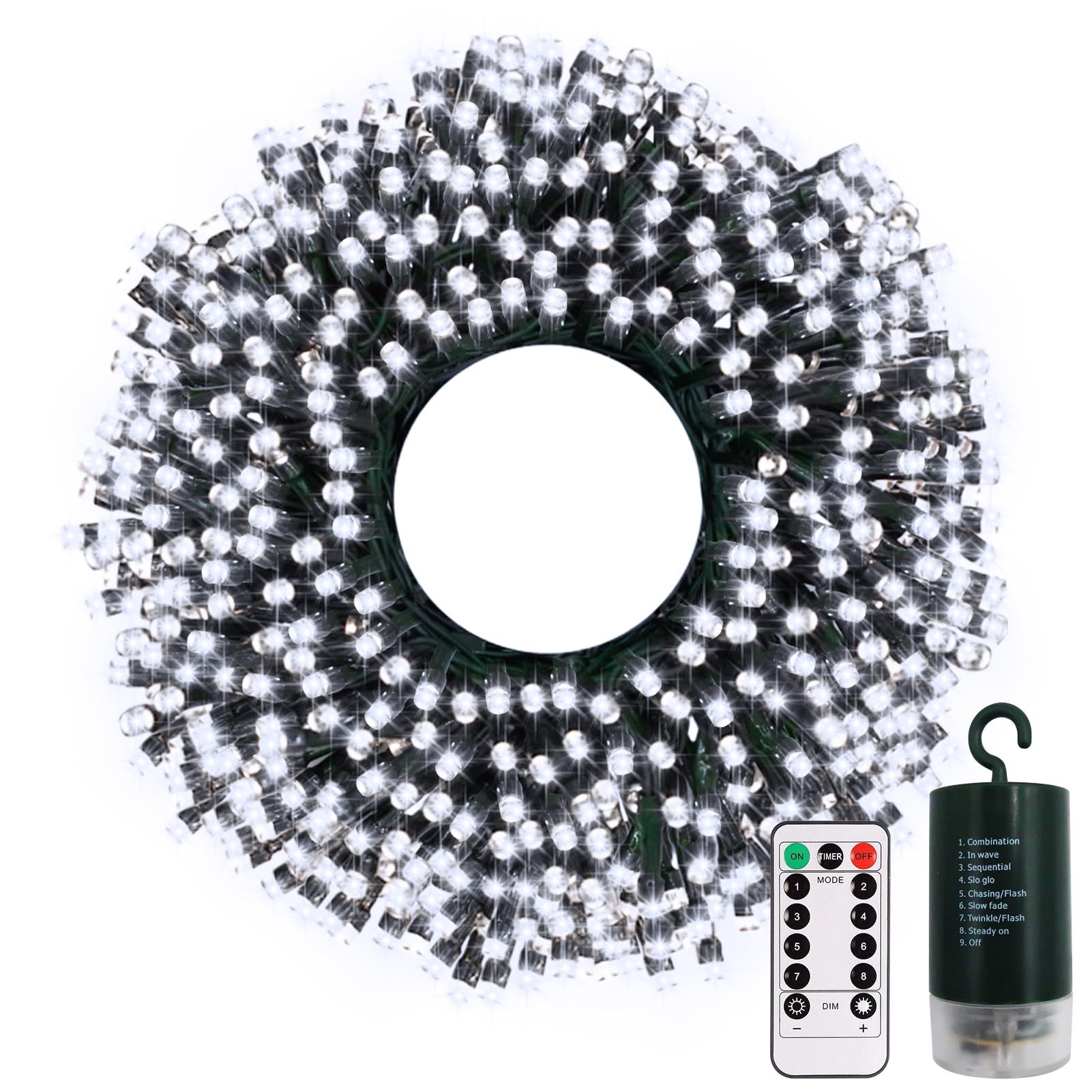 Echosari 200 Led 66Ft Battery Powered Christmas Lights, String Lights With Remote Timer, Outdoor Fairy String Lights Waterproof For Home Garden Party Christmas Trees Decoration (Cool White)