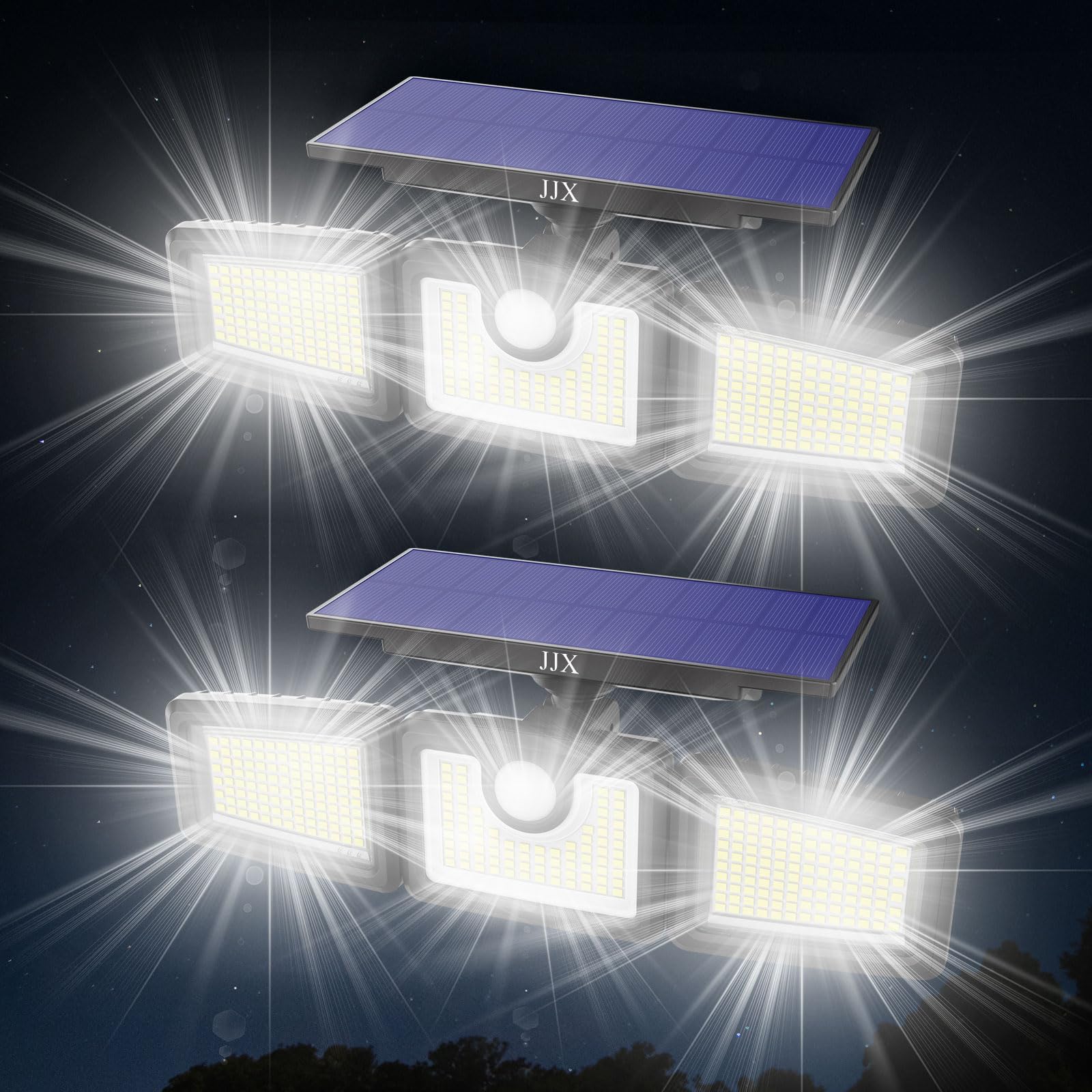 Jjx Solar Lights Outdoor 3000Lm 312 Led Motion Sensor Outdoor Lights, Ip65 Waterproof Led Solar Security Lights, 3 Adjustable Heads Solar Motion Flood Lights Outdoor