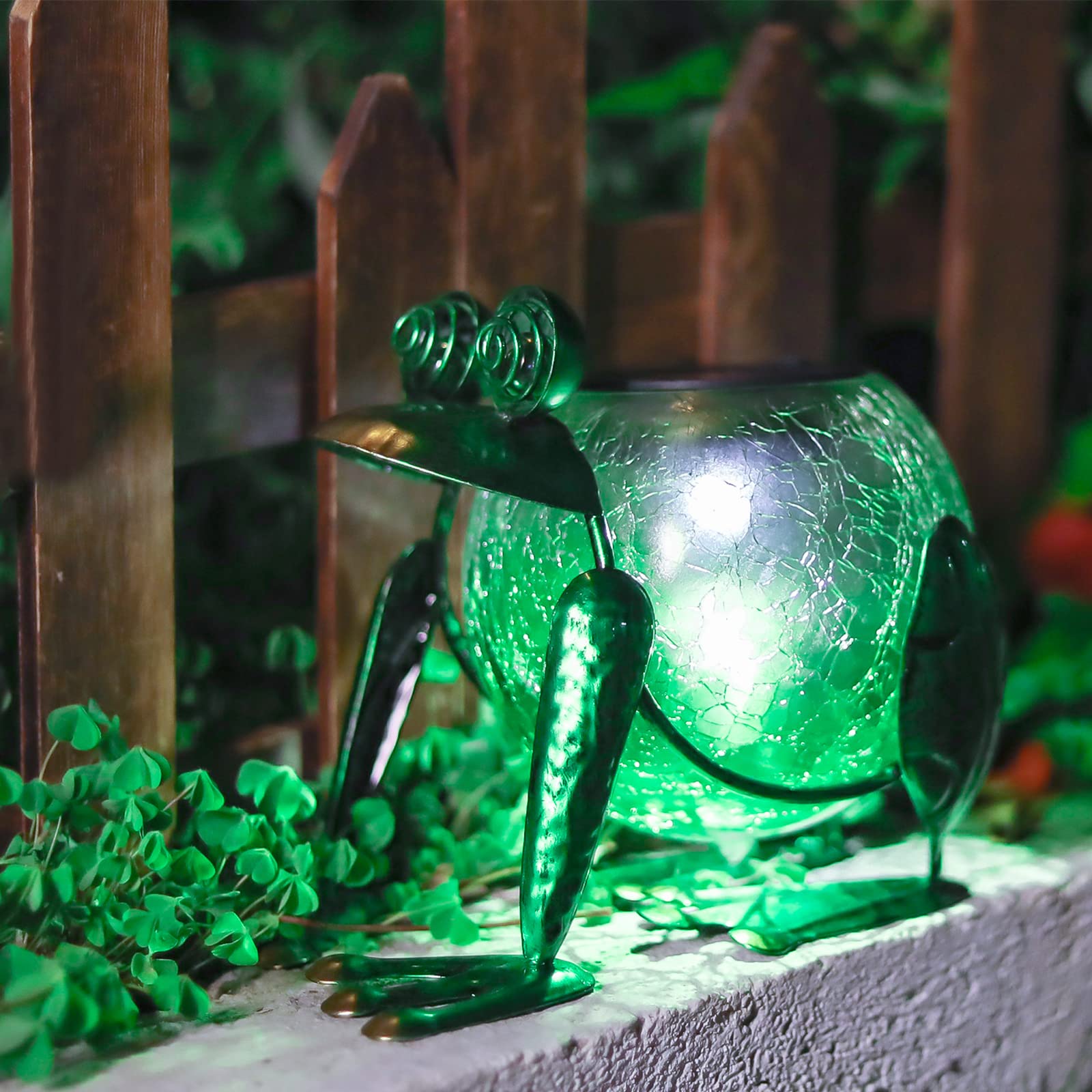 MUMTOP Solar Garden Lantern - Waterproof LED Frog Design, Green Glass, Outdoor Tabletop Light for Yard & Patio Decoration