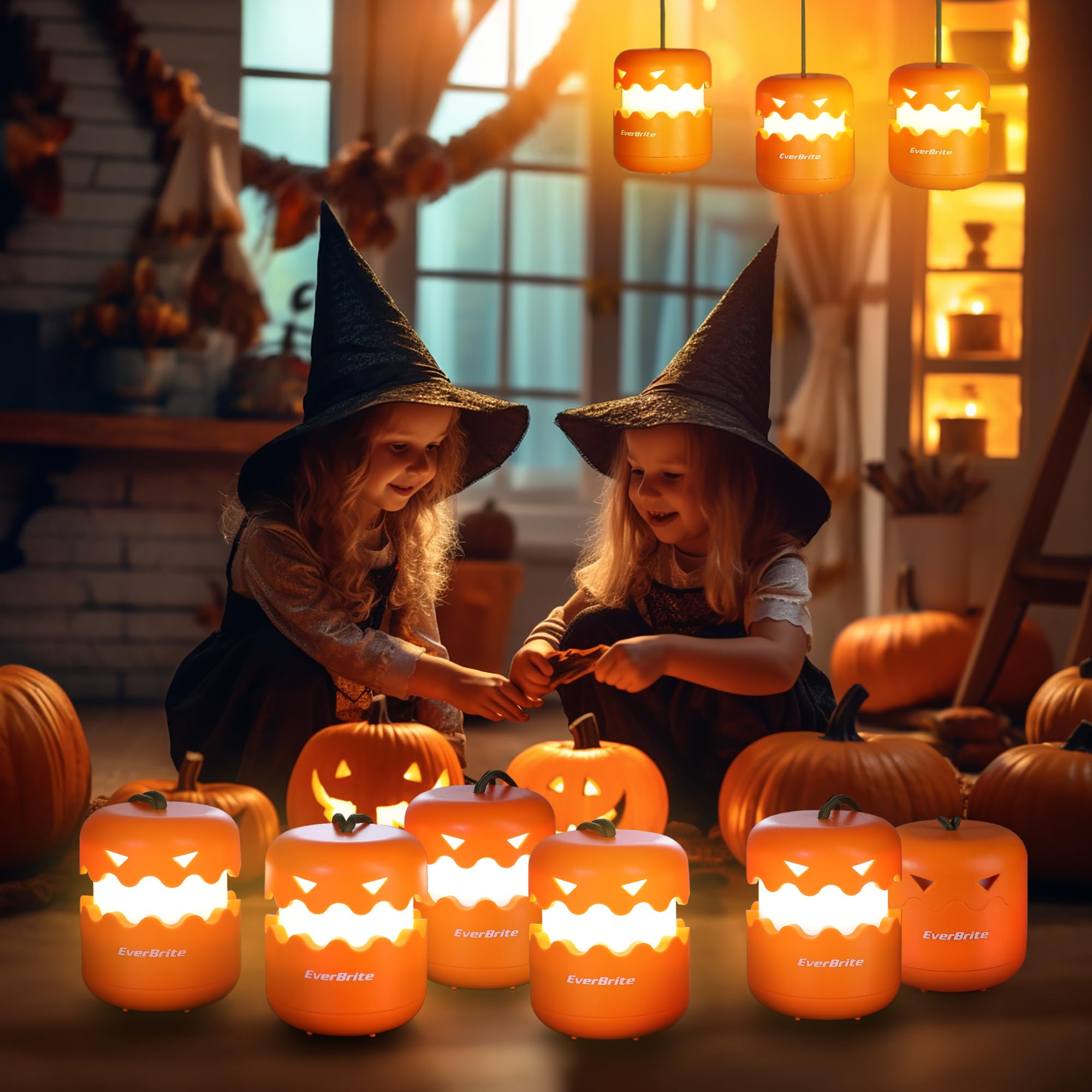 EverBrite 3-Pack Collapsible Halloween Pumpkin Lanterns, Orange ABS Light-Up Jack O' Lanterns for Kids, Model E041044A