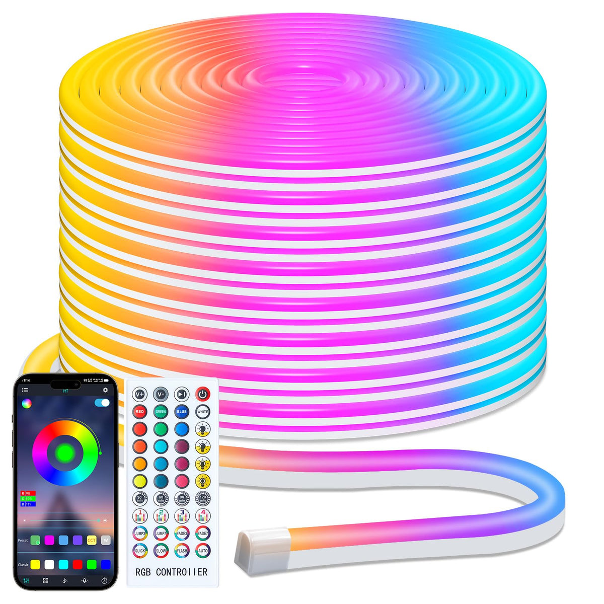 33Ft Led Neon Strip Lights, Rgb 840Led Rope Lights, Control With App/Remote, Ip68 Waterproof Flexible Outdoor Led String Lights,