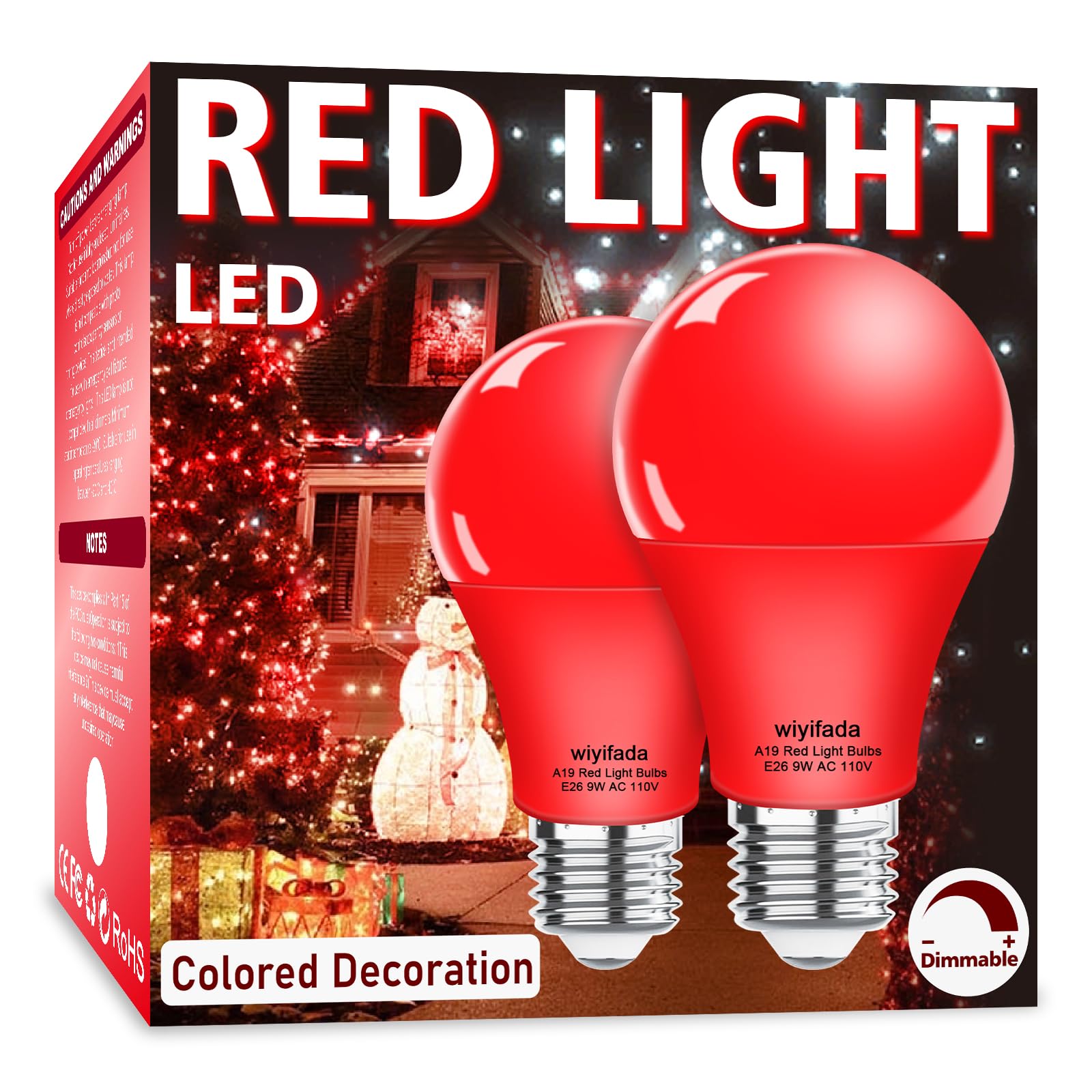 Wiyifada 2 Pack A19 Led Red Light Bulbs,110V E26 Red Led Lights 9W Replace Up To 100W, Dimmable Colored Light Bulbs For Thanksgi