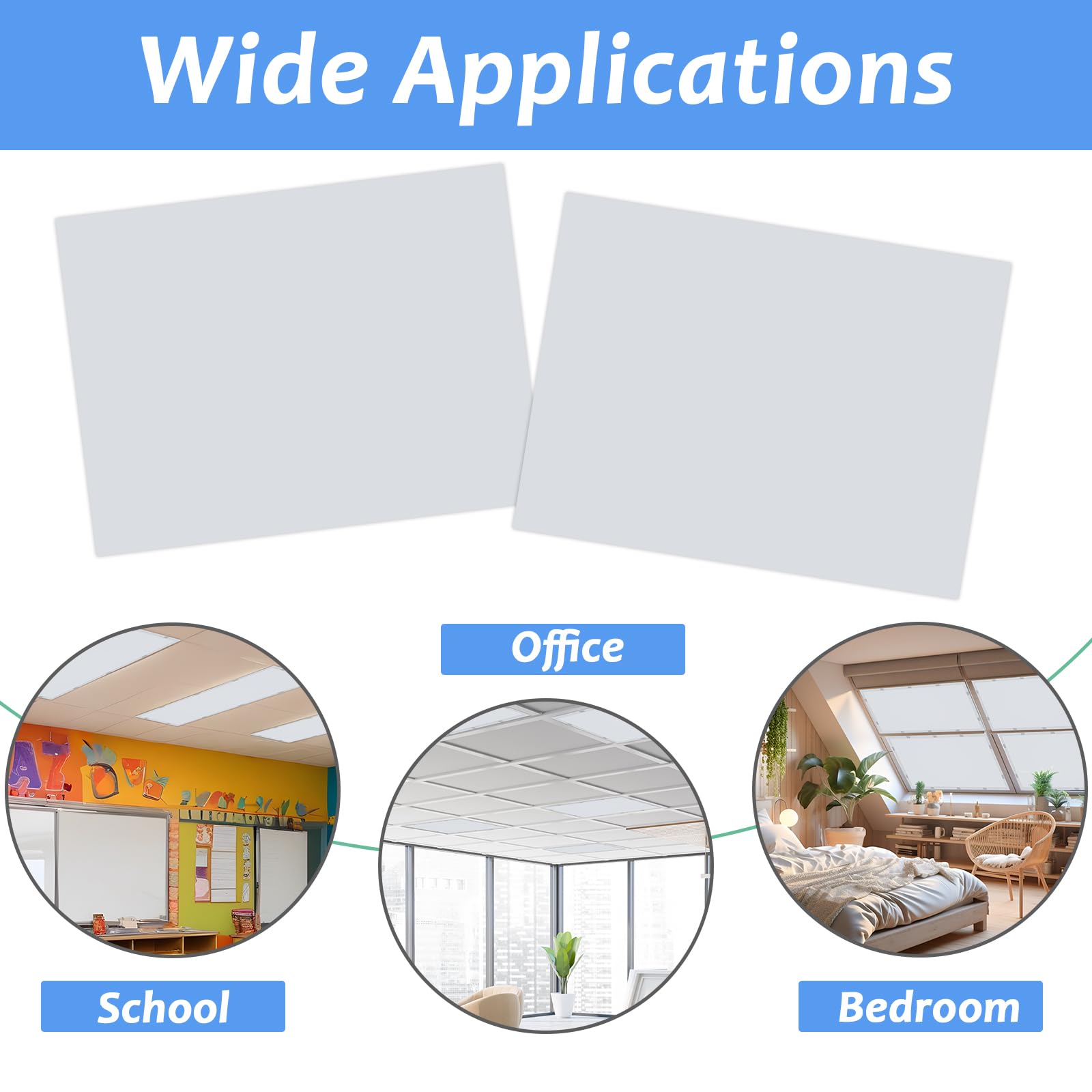 Wiooffen Fluorescent Light Covers 2 Pcs Magnetic Filter 4x2 Feet Gray Polyester Model YM0784 for Classroom Office Home