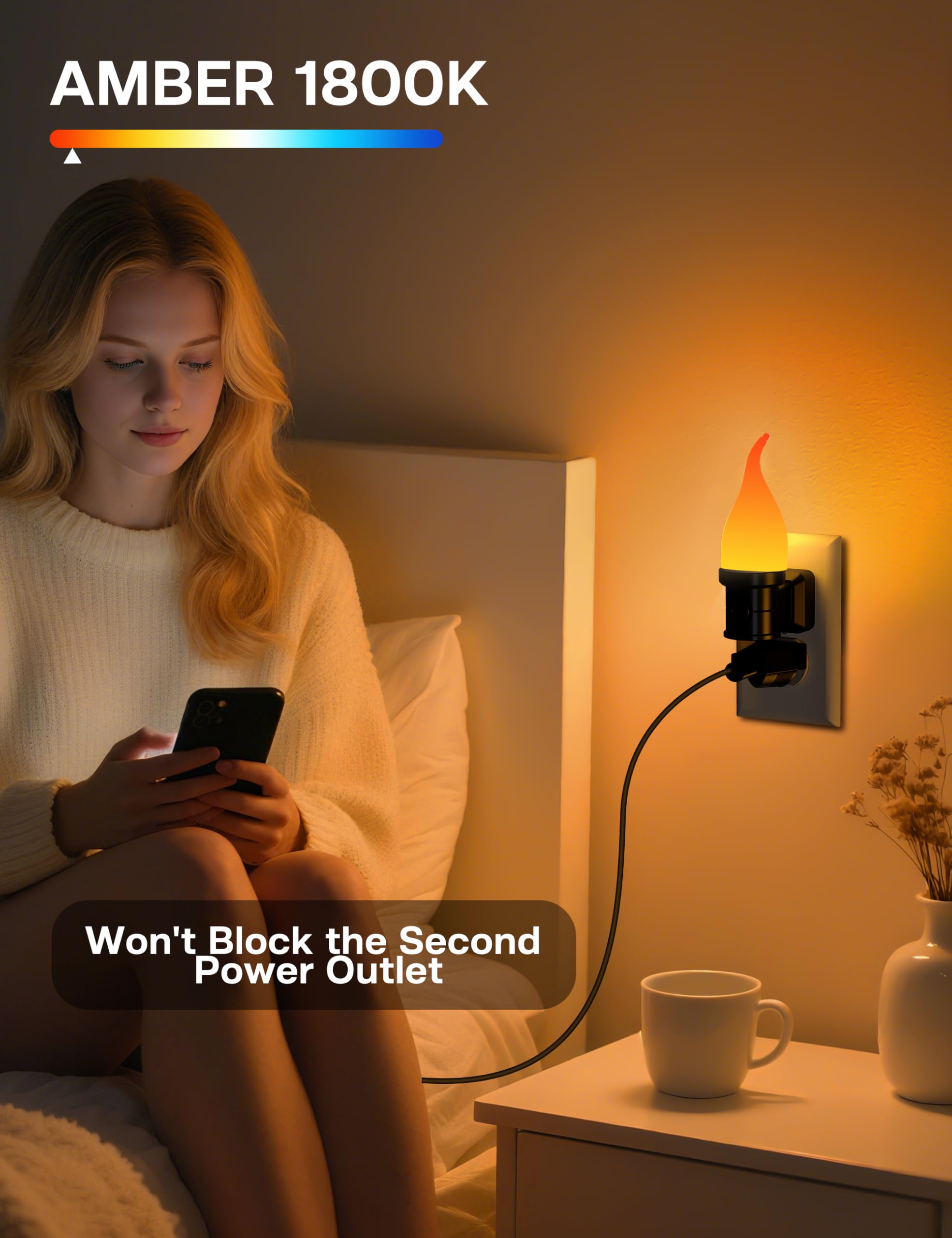 Halloween Night Lights, 3 Modes Candle Night Light Plug in with Dusk to Dawn Sensor, Flickering Flame Night Light for Party Deco