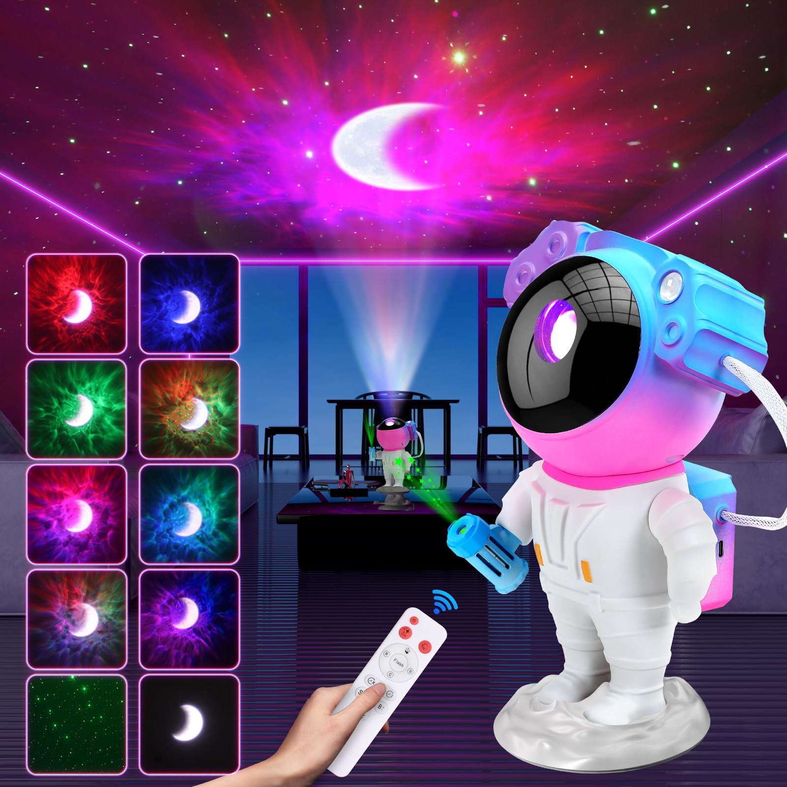 Astronaut Galaxy Projector Night Light - Star Space Projector, Starry Nebula Ceiling Lamp with Timer and Remote, Bedroom Decor A