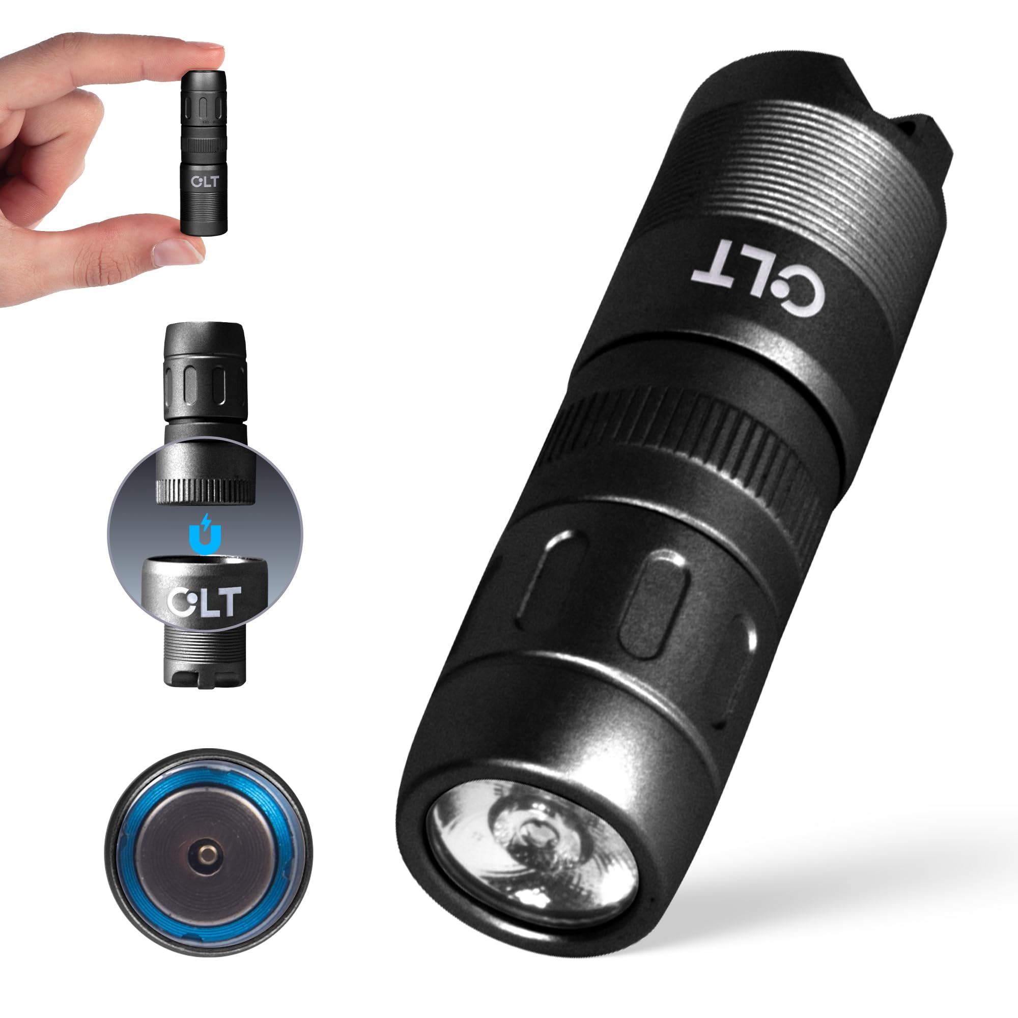 CLT Mini EDC Rechargeable Flashlight Magnetic Keychain, Snap on/off, 105 Lumen, Portable and Compact LED Keychain Flashlights - 