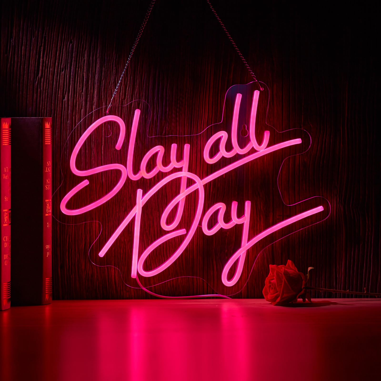 Neonhonba Slay All Day Neon Sign LED Wall Décor USB Powered 17x13 inches Pink Acrylic