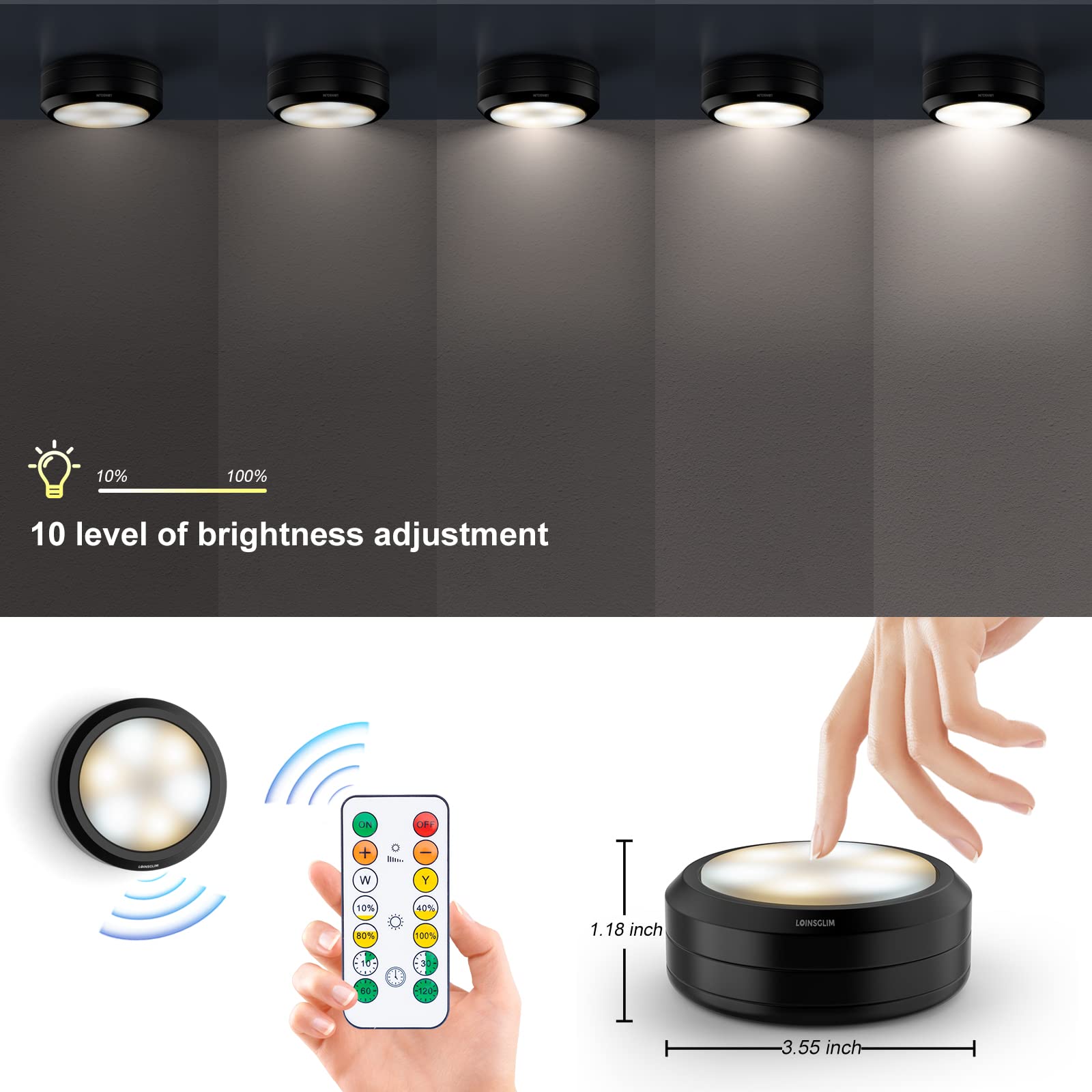 Loinsglim Puck Lights With Remote Control, Wireless Led Puck Light For Kitchen,Battery Operated Under Cabinet Lights, Under Coun