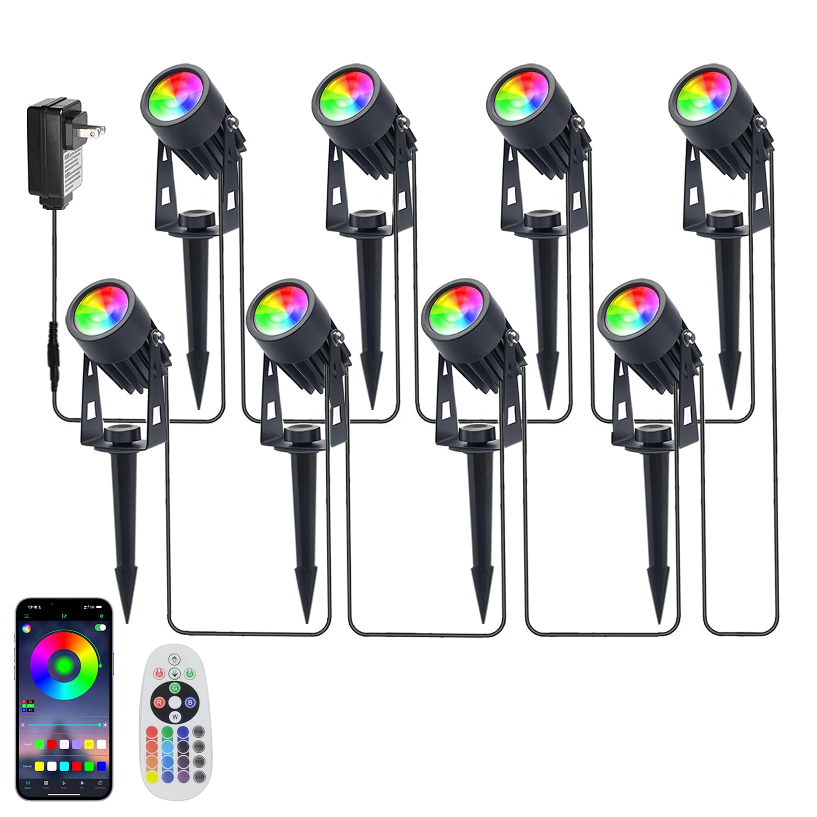 Sathem Smart RGB LED Spotlights, IP65 Waterproof, 8 Pack, Aluminum, Black, Model LS000C8