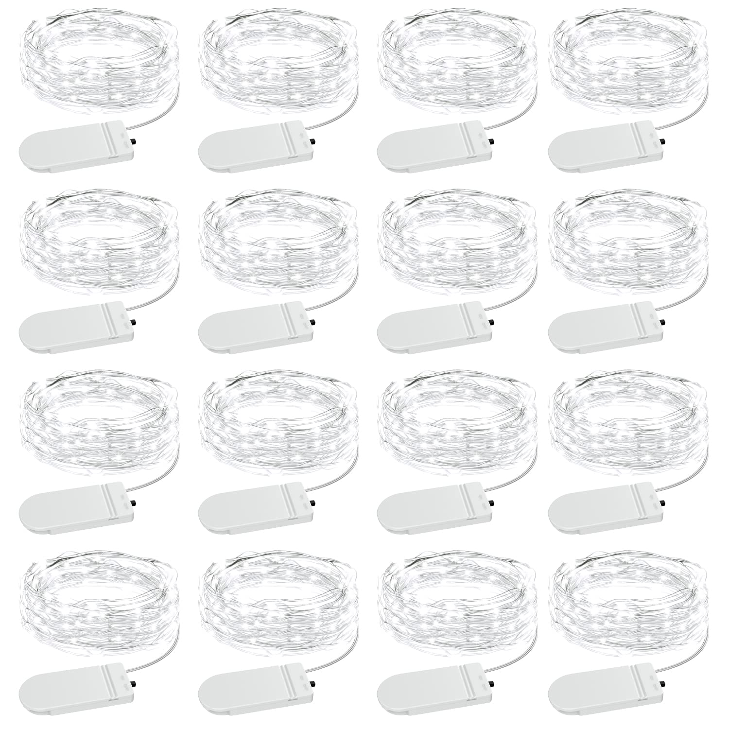 Olafus Mini String Lights, 16 Pack Battery Operated, IP68 Waterproof, 7ft LED Bottle Lights for Weddings, Cool White, Model TX20
