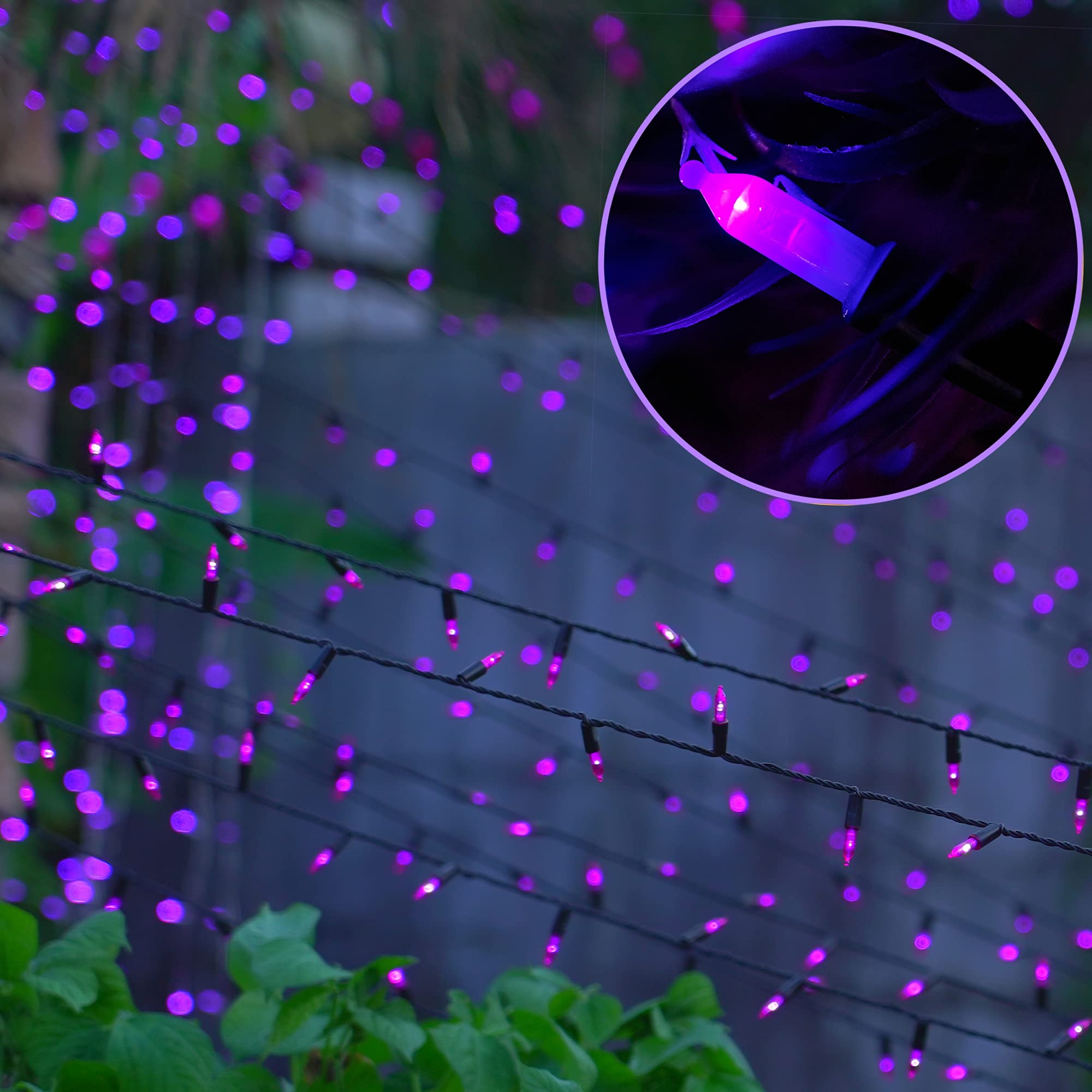 WATERGLIDE 50 LED Outdoor Halloween Lights, 16 FT Mini String Light, 8 Modes, Waterproof, Purple