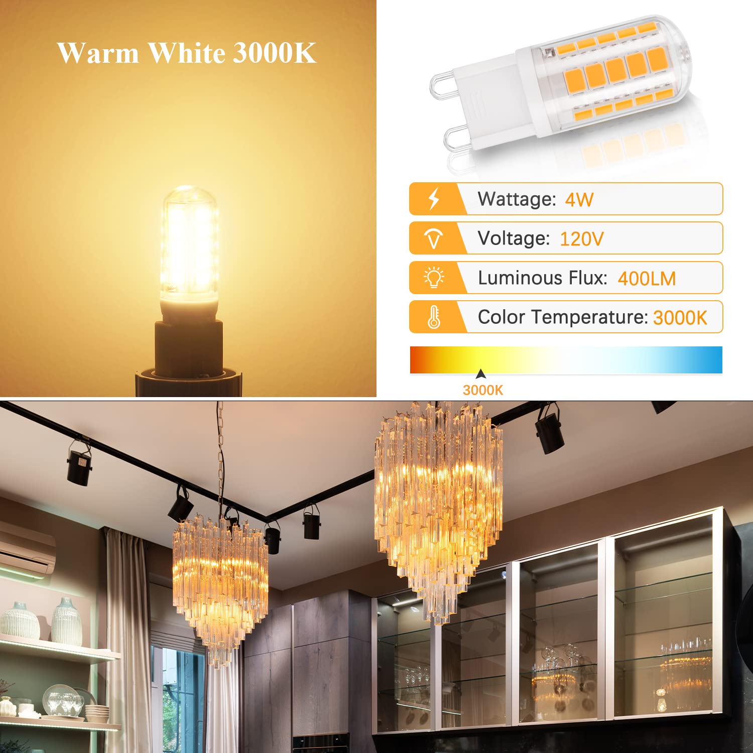 Dicuno G9 Led Bulbs 40W Equivalent, Warm White 3000K, 400Lm, Non-Dimmable