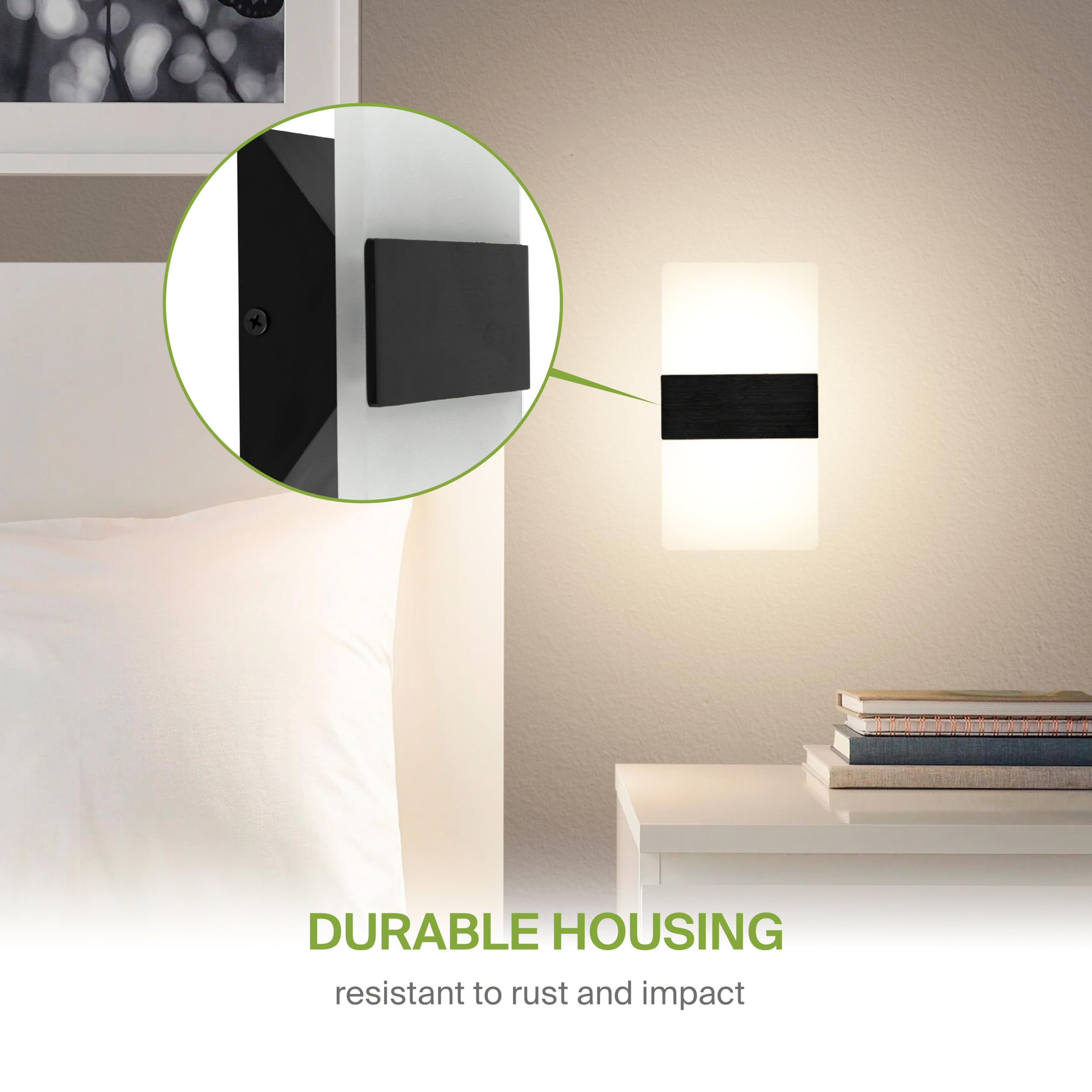 ASD LED Indoor Wall Sconce, Adjustable Dimmable 10W, 8 Inch, Matte Black, Model A-LWS12-8D10AC-BK, Acrylic Glass