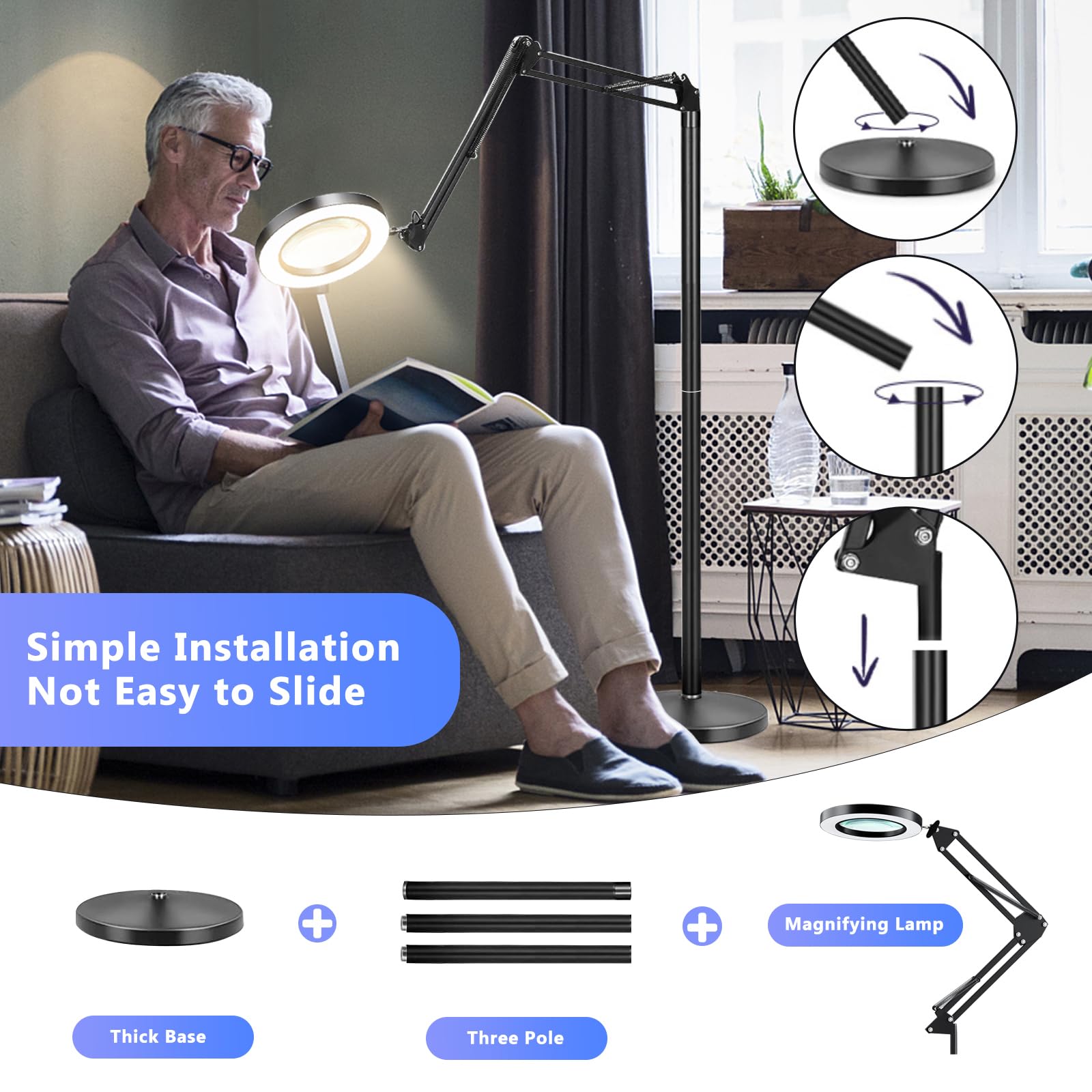 Baoomalongly 3-In-1 Large Floor Magnifying Glass With Light And Stand,10X Magnifying Glass For Reading,Adjustable 72 Led Light 2