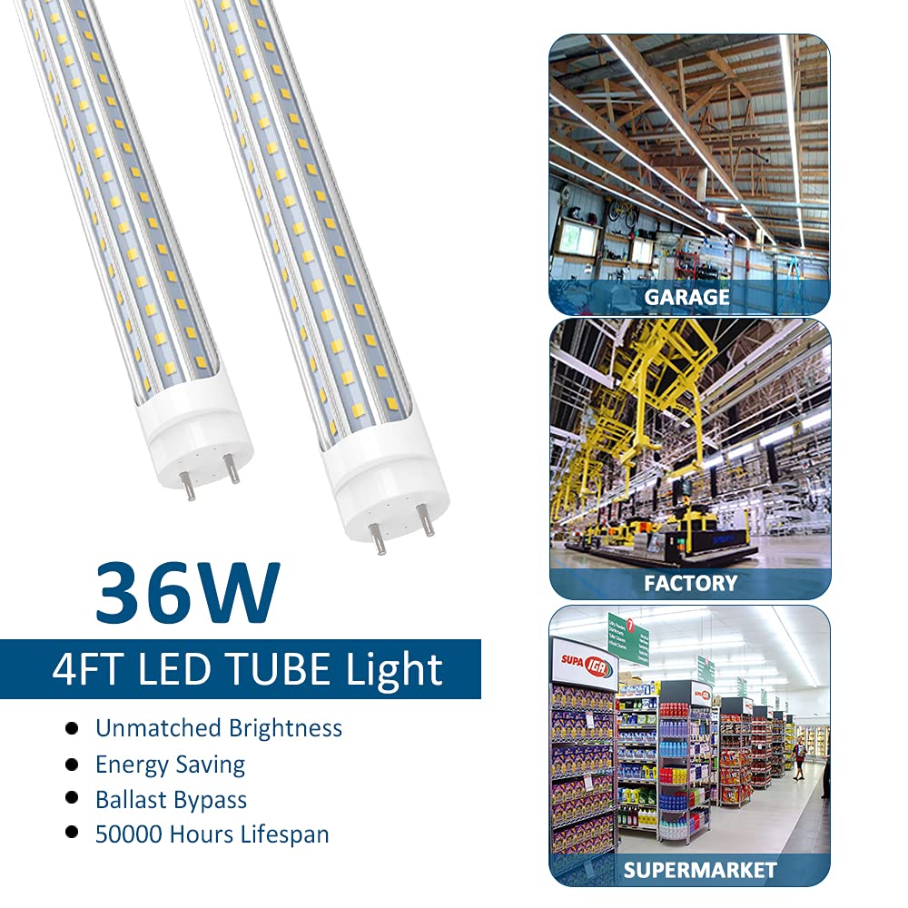 SHOPLED T8 LED Bulbs 4FT, 36W, Cool White, Type B, D-Shaped, Double Ended Power, 4 Pack, Model SWT82436A4120