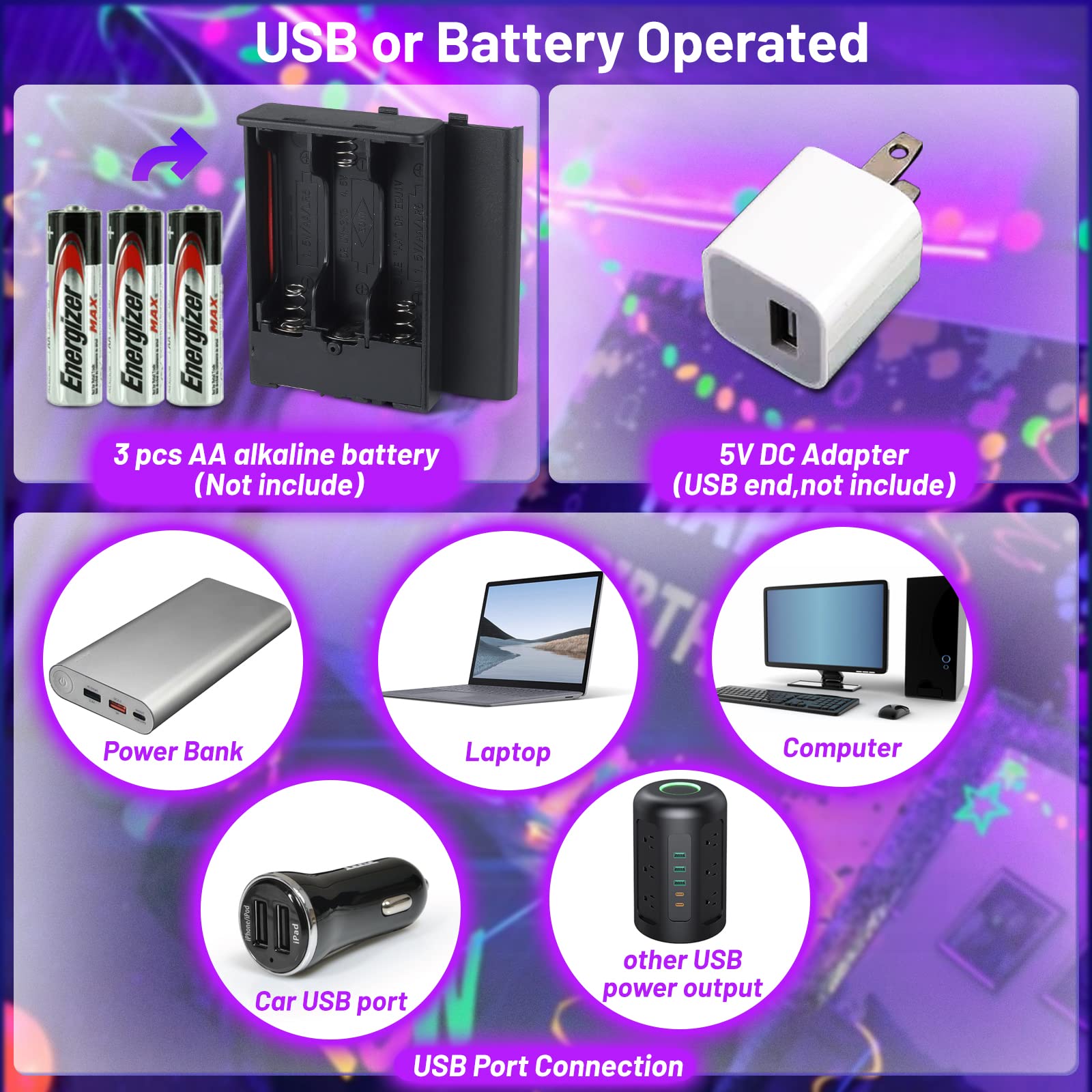 33Ft Black Strip Lights, Usb & Battery Operated Black Lights For Glow Party, Blacklight Strip Lights For Halloween Decoration Room Decor Glass Cabinet Case Display Fluorescent Paint(4Pack*8.2Ft)