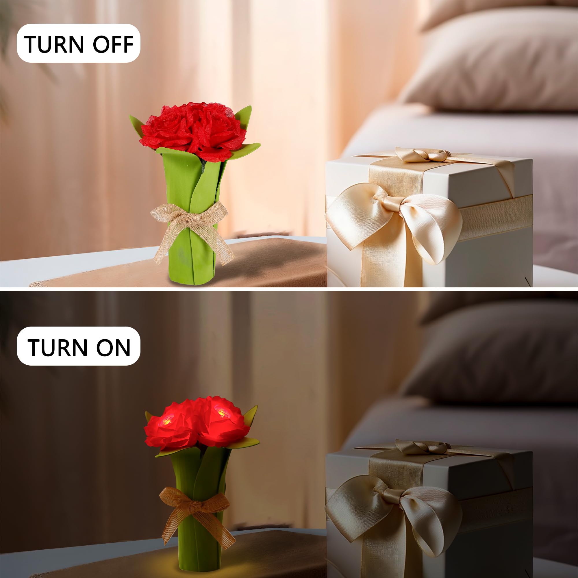 Hibeauti Red Rose Led Lamp For Womens Gifts, Mothers Day Gifts For Mom Women Wife Friends Her Christmas Anniversary Birthday Gif