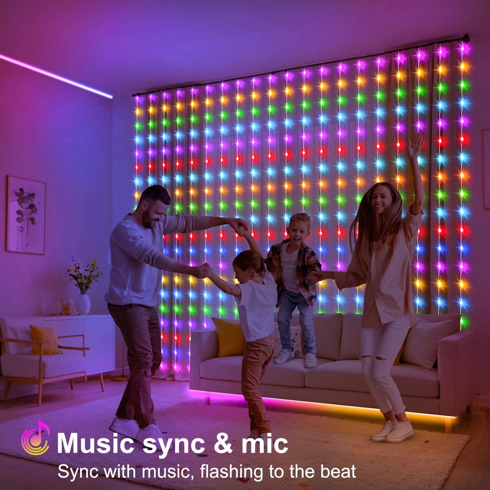 echosari Smart 600 LED Curtain Lights, 20Ft x 10Ft, RGB Color Changing, Alexa & App Control, Model DB600, Perfect for Weddings & Parties