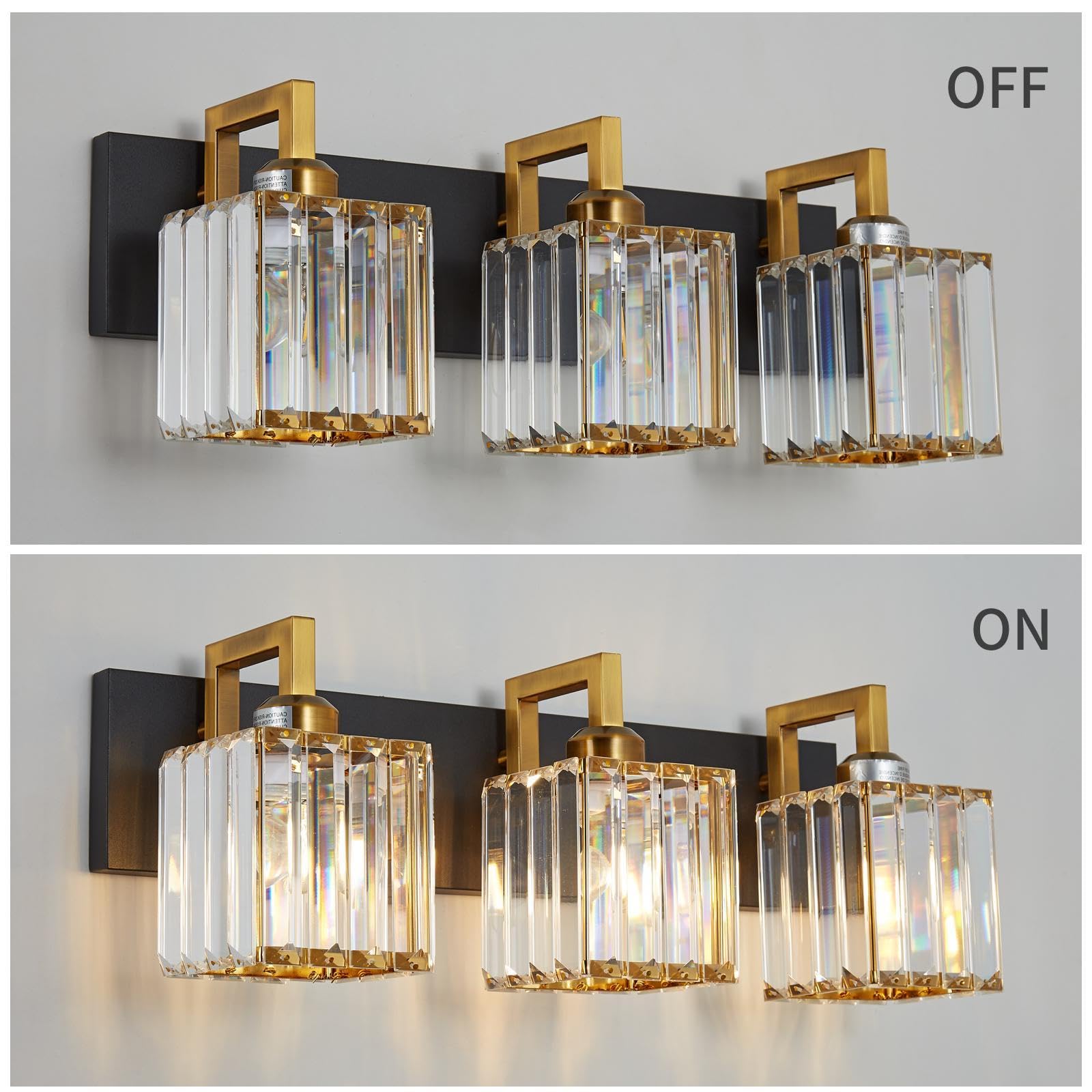 Fdpby Modern Bathroom Vanity Light 3-Lights Black Gold Crystal Wall Lamp Bathroom Modern Crystal Vanity Lighting