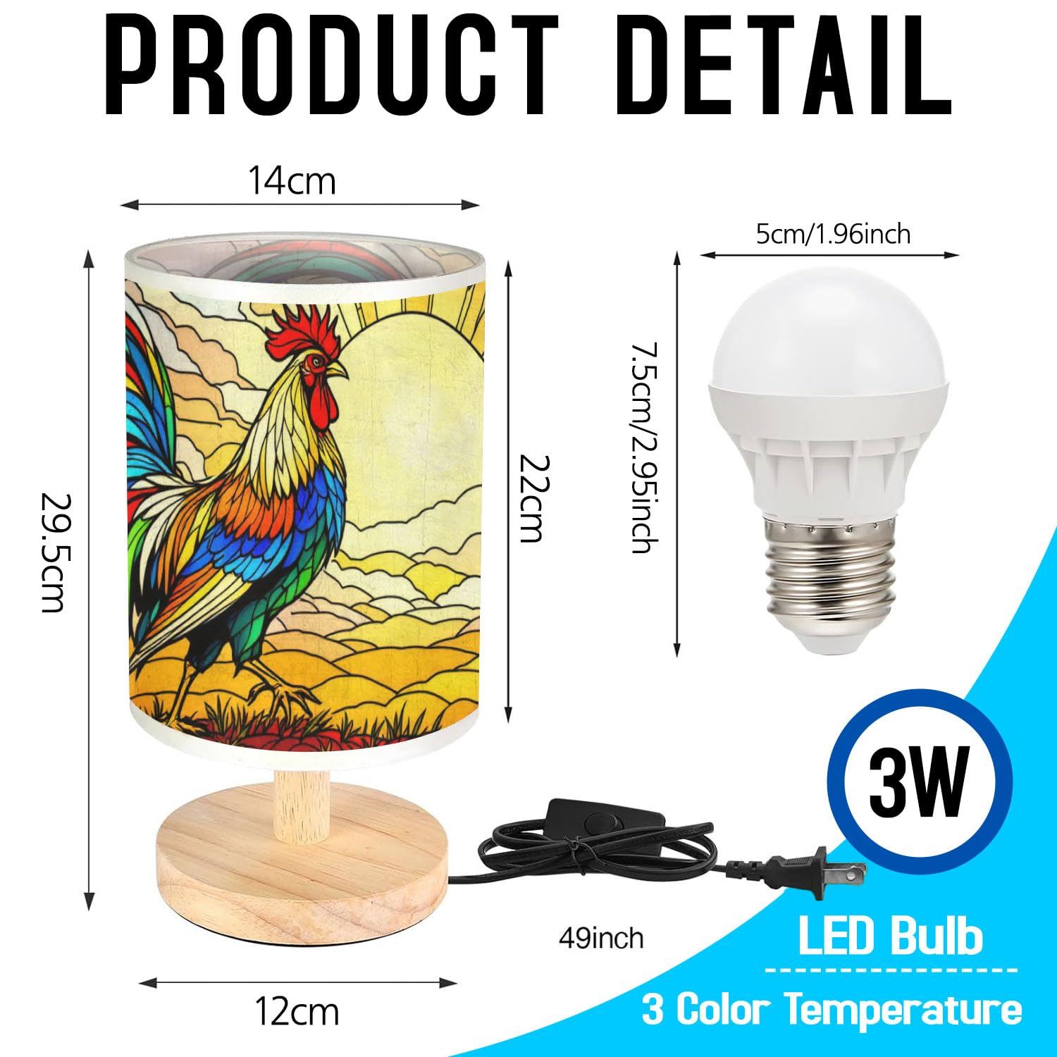 44Memory Raven And Crow Table Lamp Led 3-Color Pressed Bedside, Raven And Crow Shade Lamp With Wood Base For Bedroom Living Room