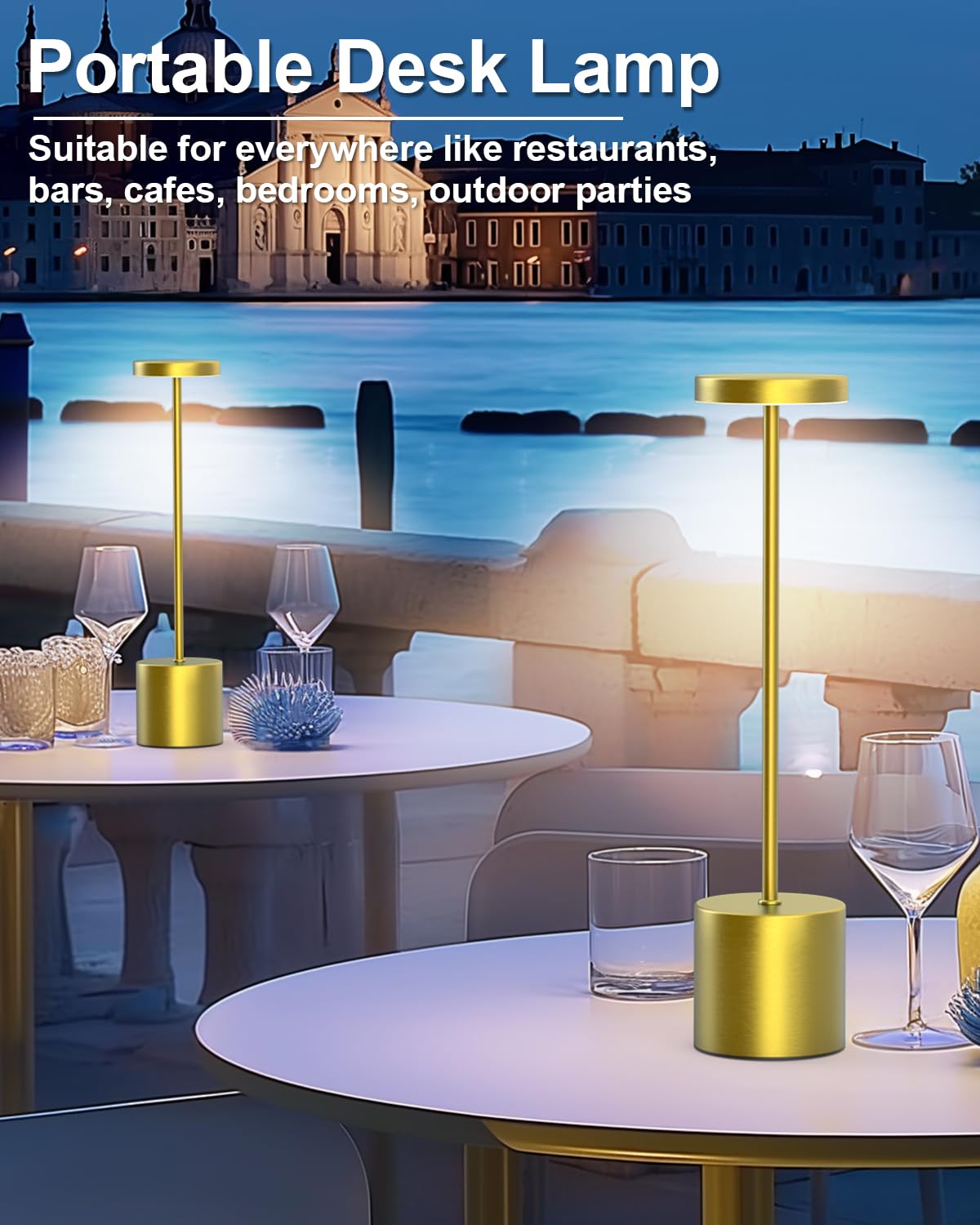 Swinerton Cordless Table Lamps Set of 2 - Rechargeable LED, 5000mAh Battery, Dimmable 3 Color Lighting, Gold