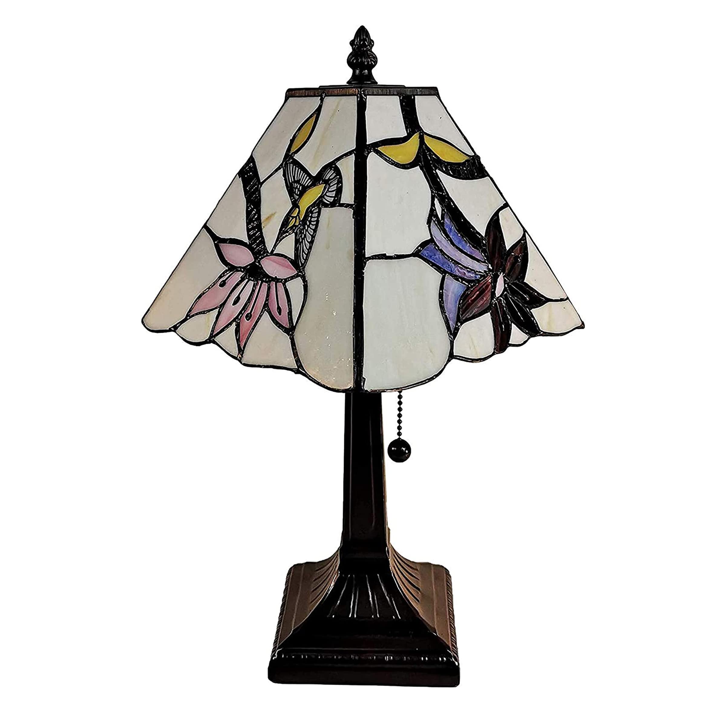 Amora Vintage Tiffany Table Lamp - Stained Glass Nightstand Lamp - 15” - Multicolor, Red, Pink - Model AM211TL08B