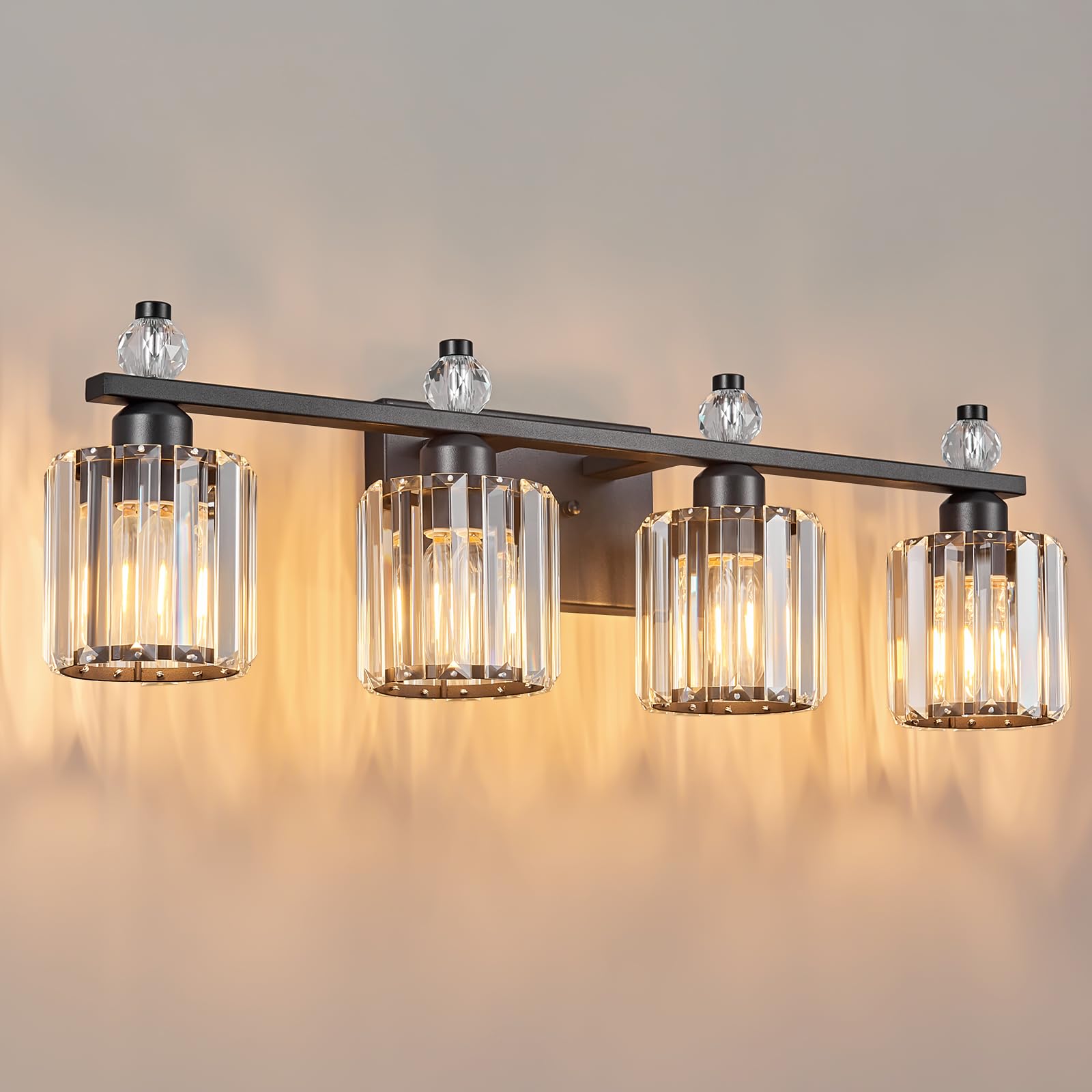 FDPBY Bathroom Vanity Lights 4-Light Metal Crystal Sand Black Fixture Model 291