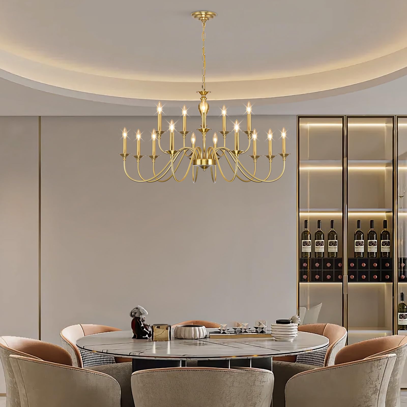 15 Light Gold Chandeliers For Dining Room Light Fixtures Over Table, Large Farmhouse Chandelier For Living Room , Industrial Can