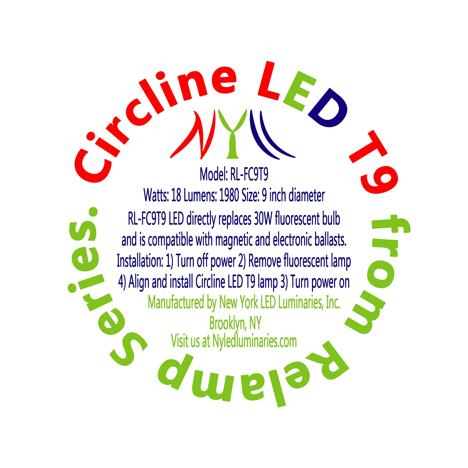 NYLL 9" T9 Circline LED Lamp - Daylight (5000K) - Direct Replacement for 30W Fluorescent Bulb - Model RL-FC9T9