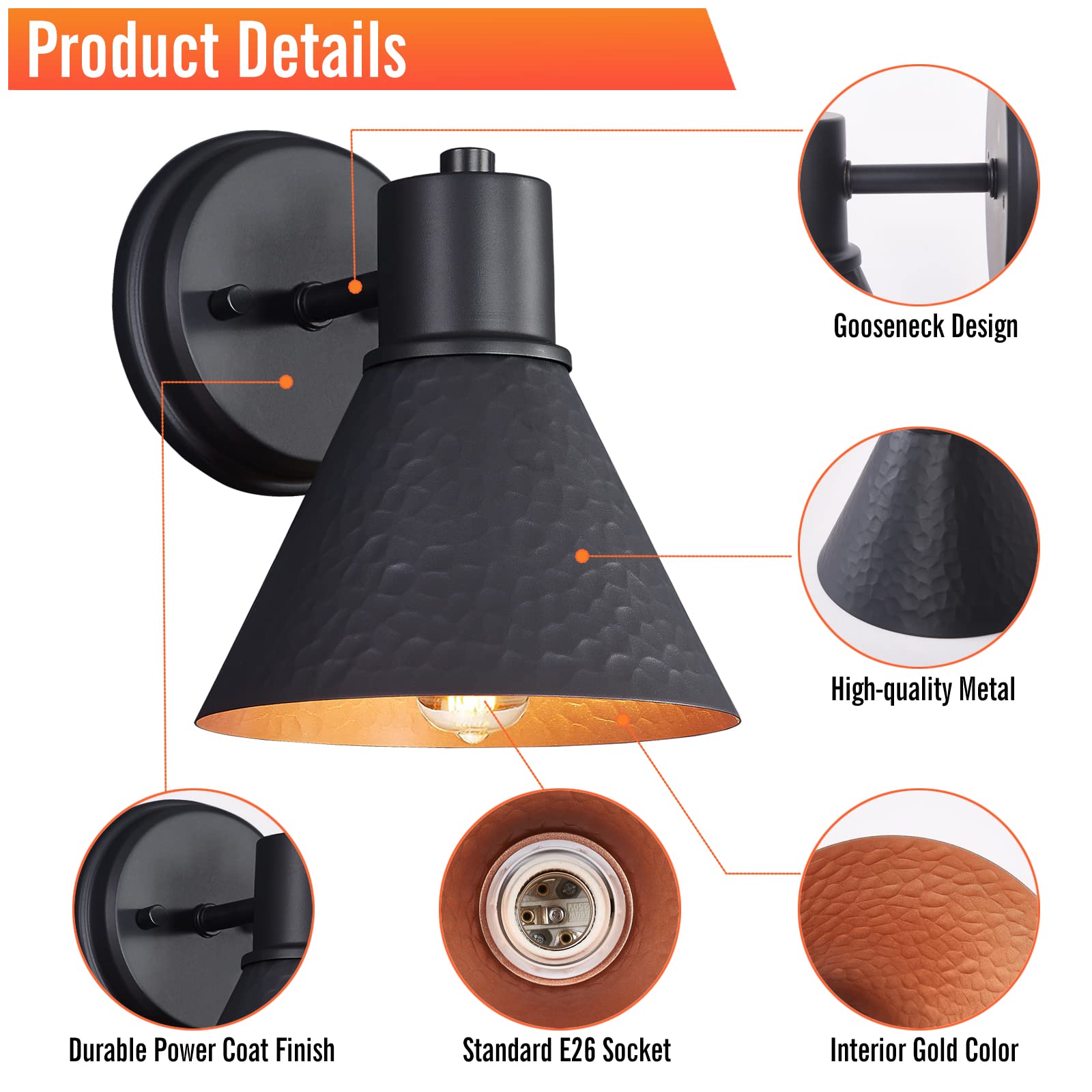 Ejiaxin 2 Pack Black Barn Outdoor Wall Sconces - Waterproof Metal Porch Lights