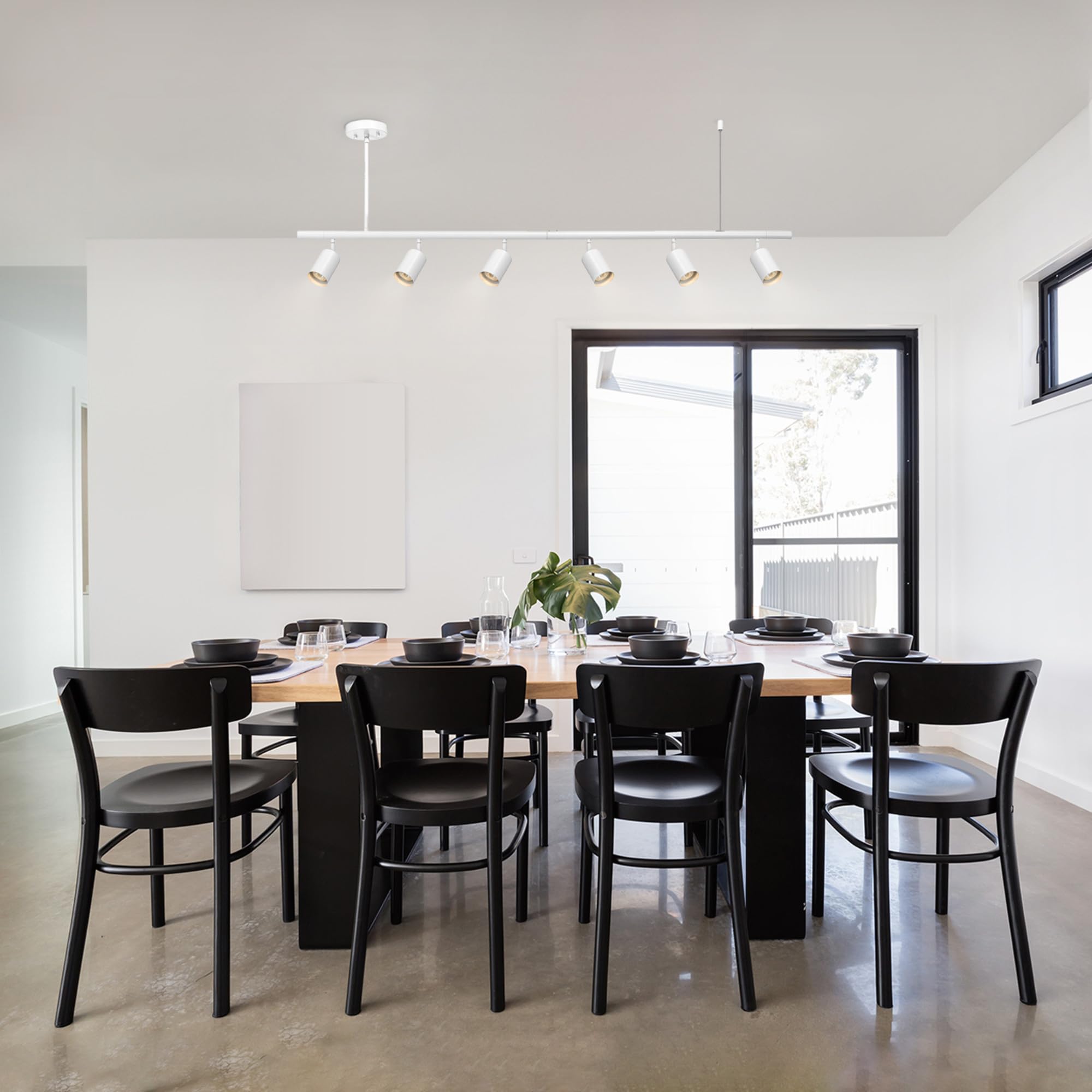 Globe Electric 64000124 55'' 6-Light Adjustable Height Track Lighting, Matte White, Pivoting Track Heads