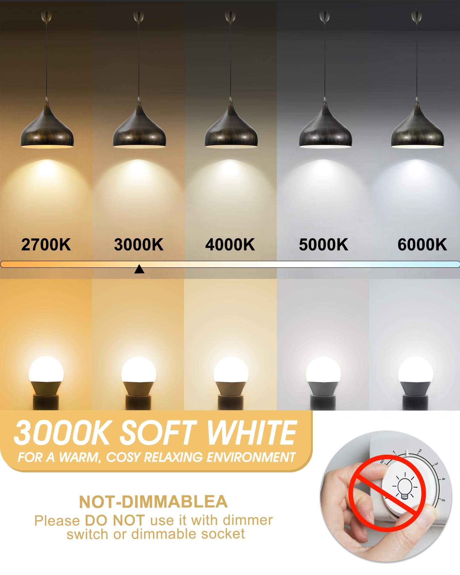 Evastary Ceiling Fan Light Bulb E12 Candelabra Base, 3000K Warm White 60 Watt Equivalent, E12 Led Chandelier Light Bulbs, 6W 600