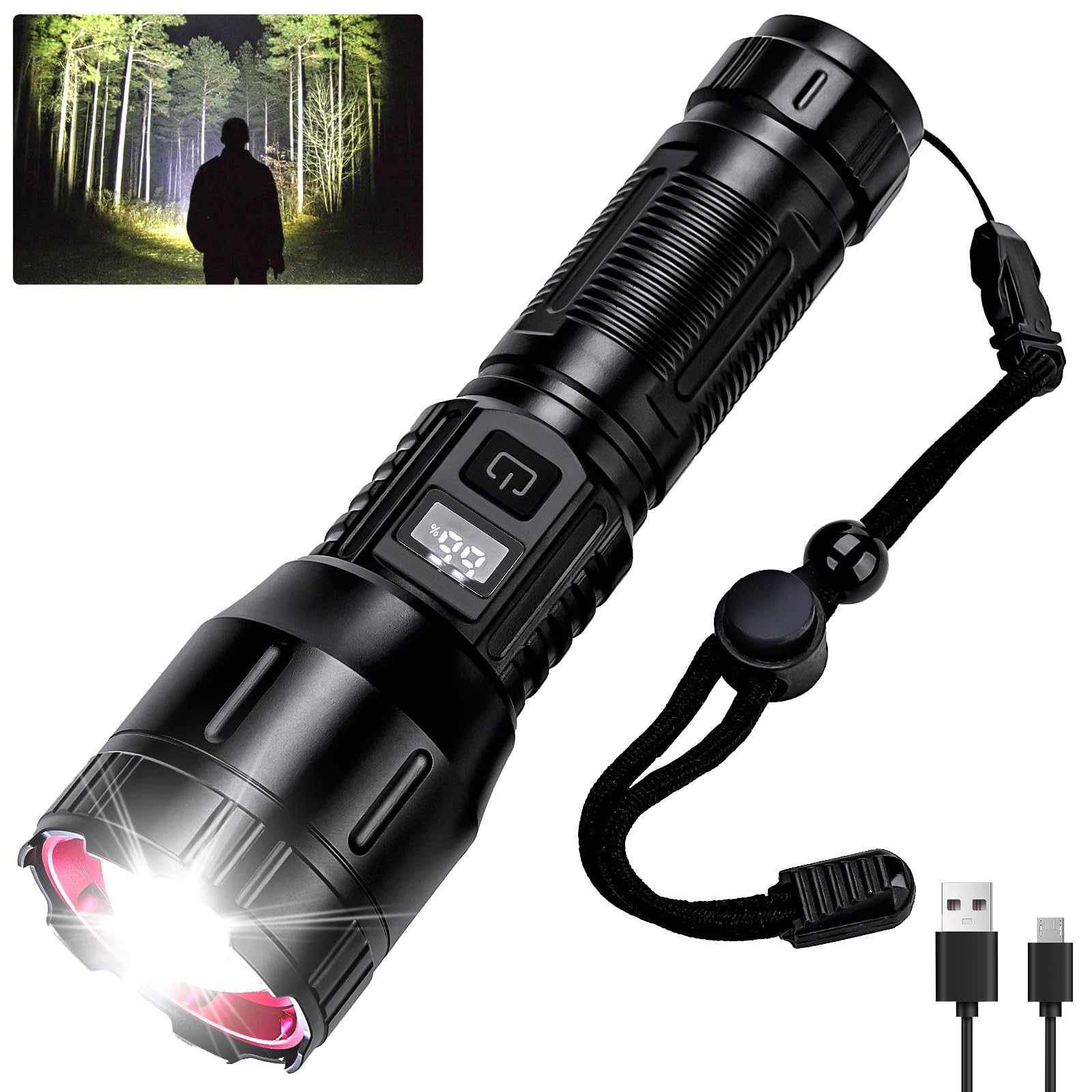 Ewenele Flashlight High Lumens Rechargeable, 1,200,000 Lumens Handheld Tactical LED Flashlights Battery Powered, Zoomable Super 