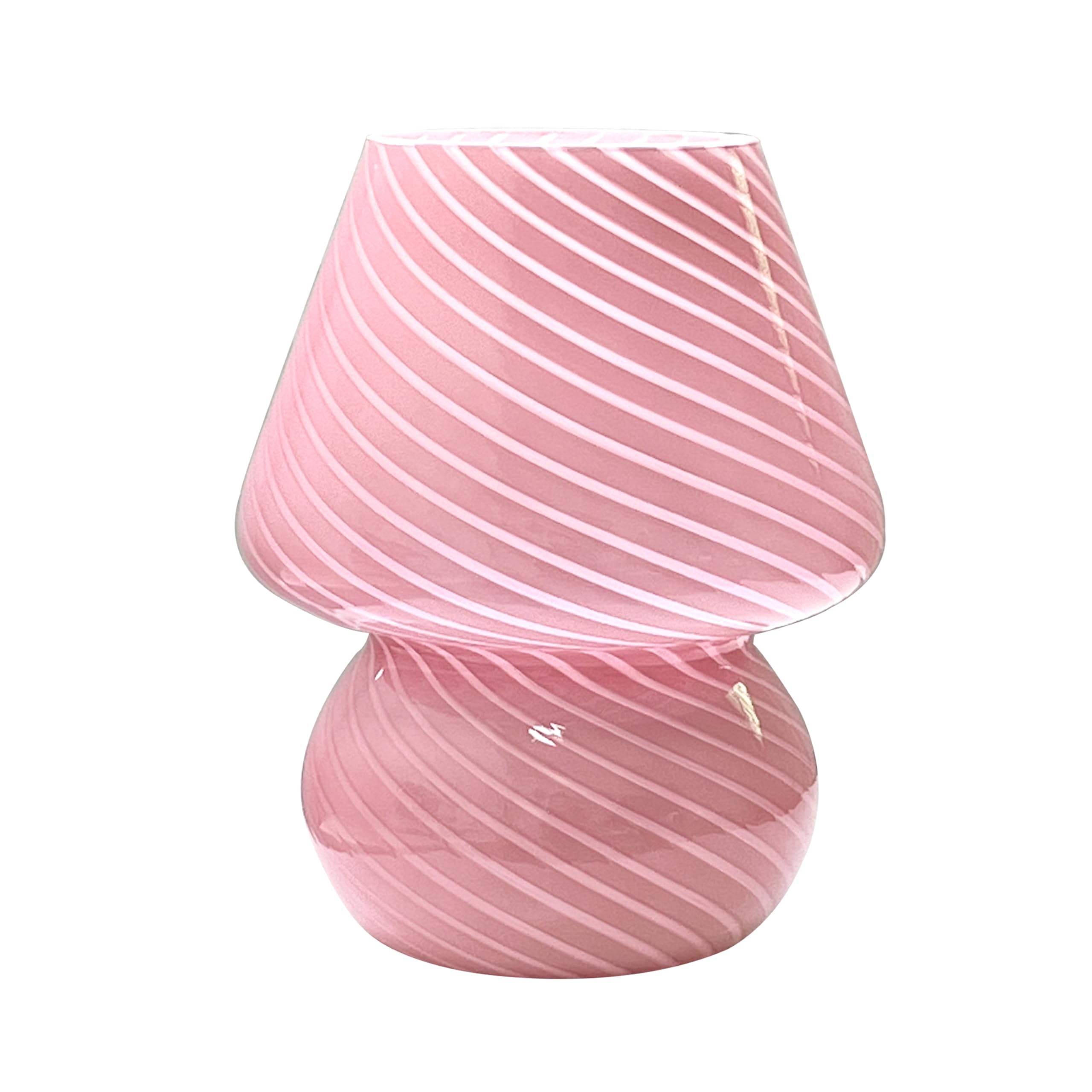 jonong Glass Striped Mushroom Bedside Lamp, 110V Pink Night Light, Model JN-2025