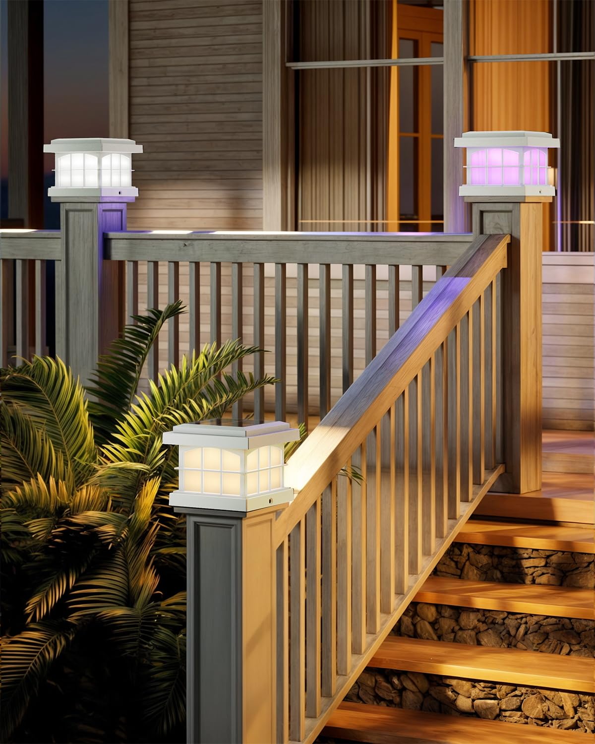Partphoner Rgbcw Solar Post Cap Lights 2-Pack  9 Colors 3 Modes Fence Cap Lights  Bright Solar Outdoor Waterproof Led Deck Lighting For Fence Garden Deck Patio Porch Decor 4X4 Vinyl/Wood  White