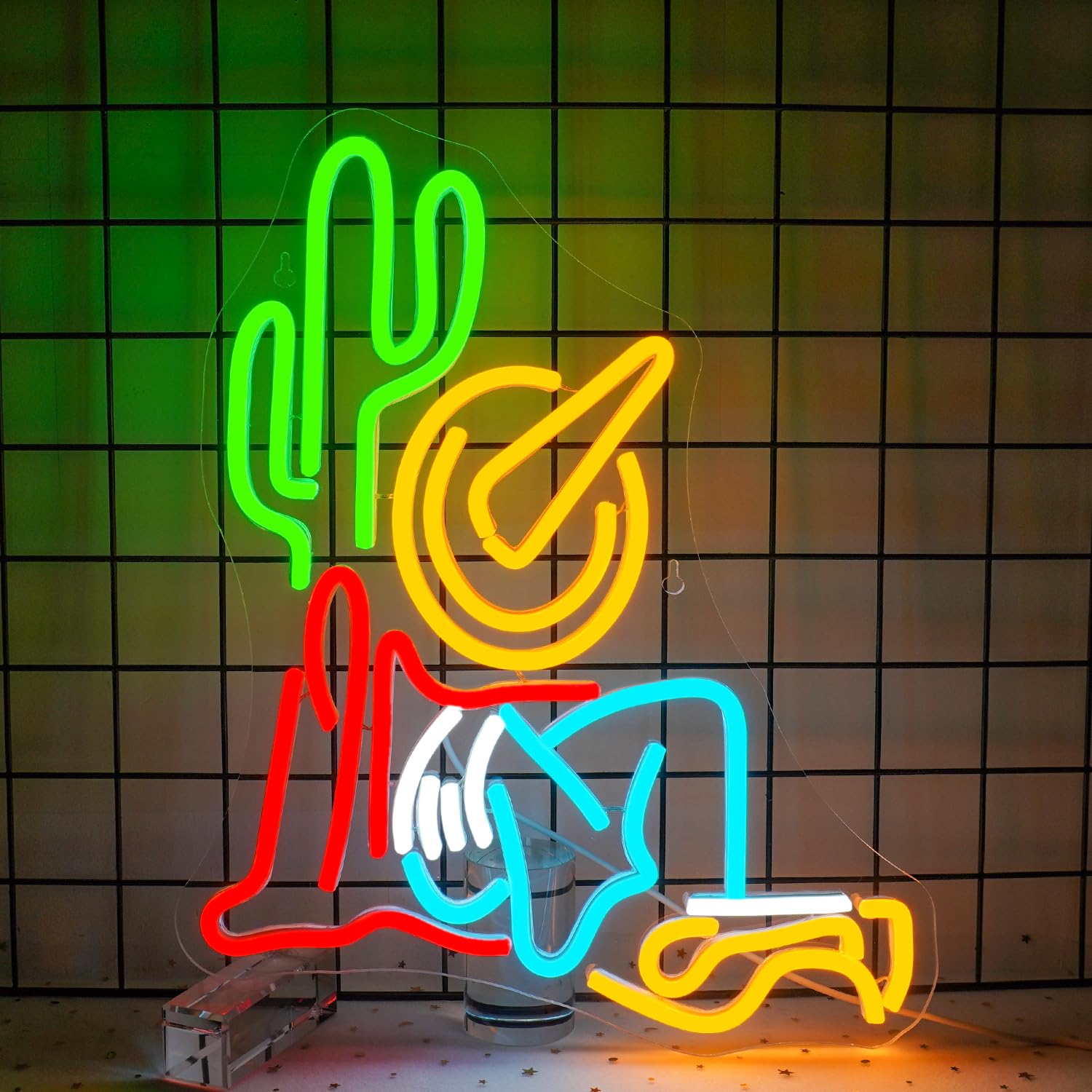 Cowboy Cactus Neon Sign Cowboy Hat Neon Signs for Wall Decor Western Wall Art USB Light Up Sign Dimmable LED Sign For Man Cave,B