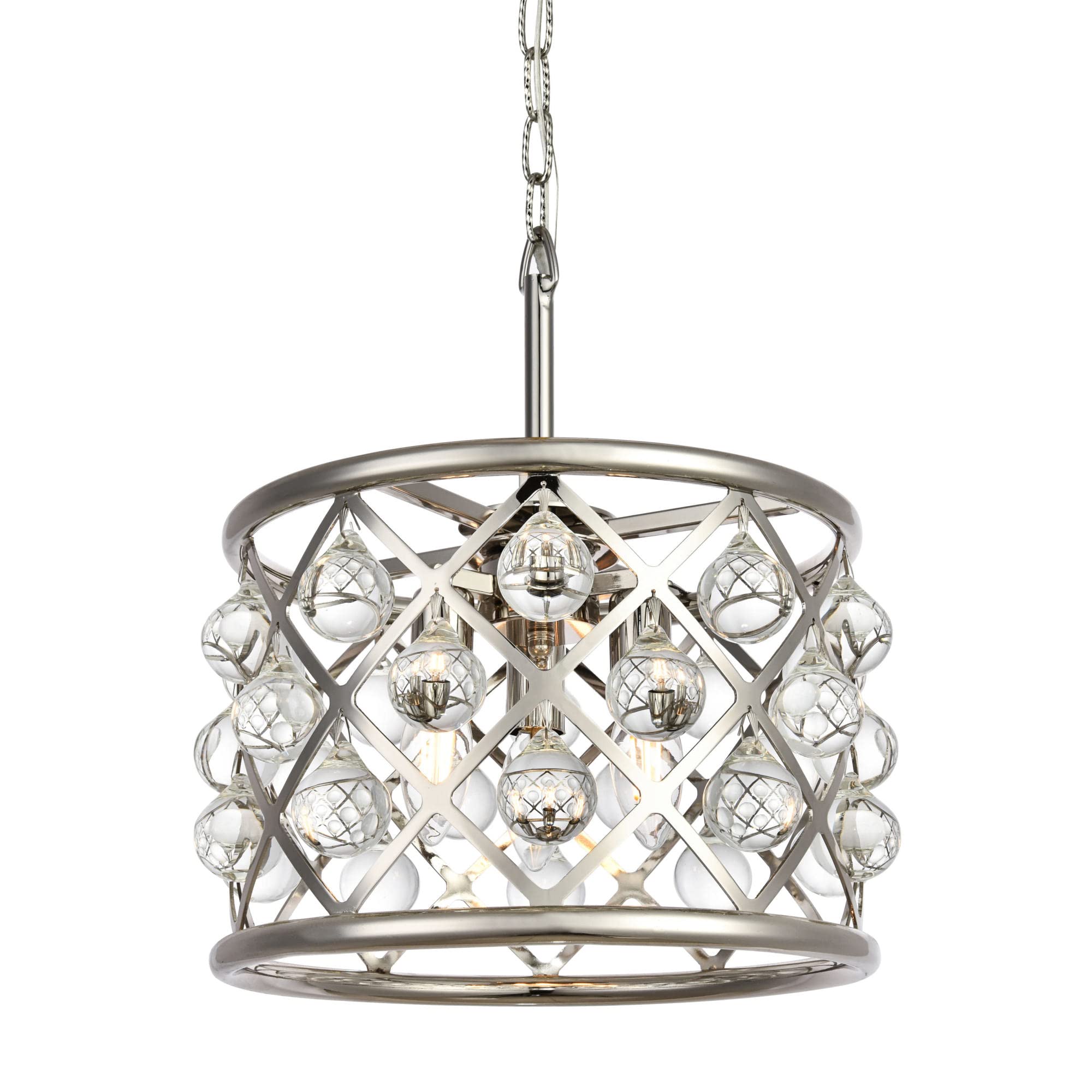 Elegant Lighting Madison 3-Light Pendant Lamp, Polished Nickel, 12in Depth x 9in Height, Crystal, Model 1213D12PN/RC