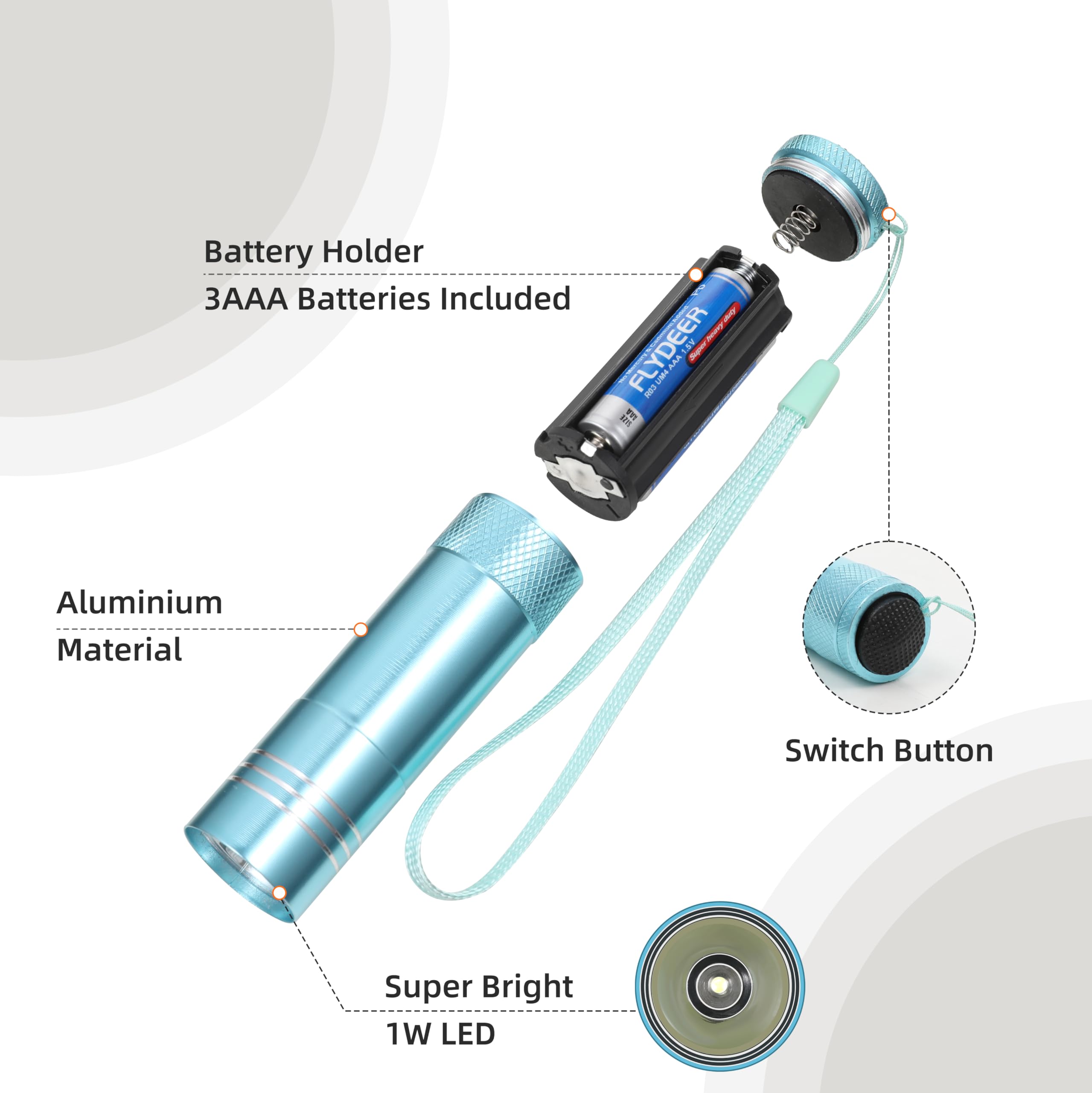 Hilngav 6 Pack Mini Flashlight Set, Aluminum Led Handheld Torches With Lanyard, Assorted Colors, Batteries Included For Party Fa