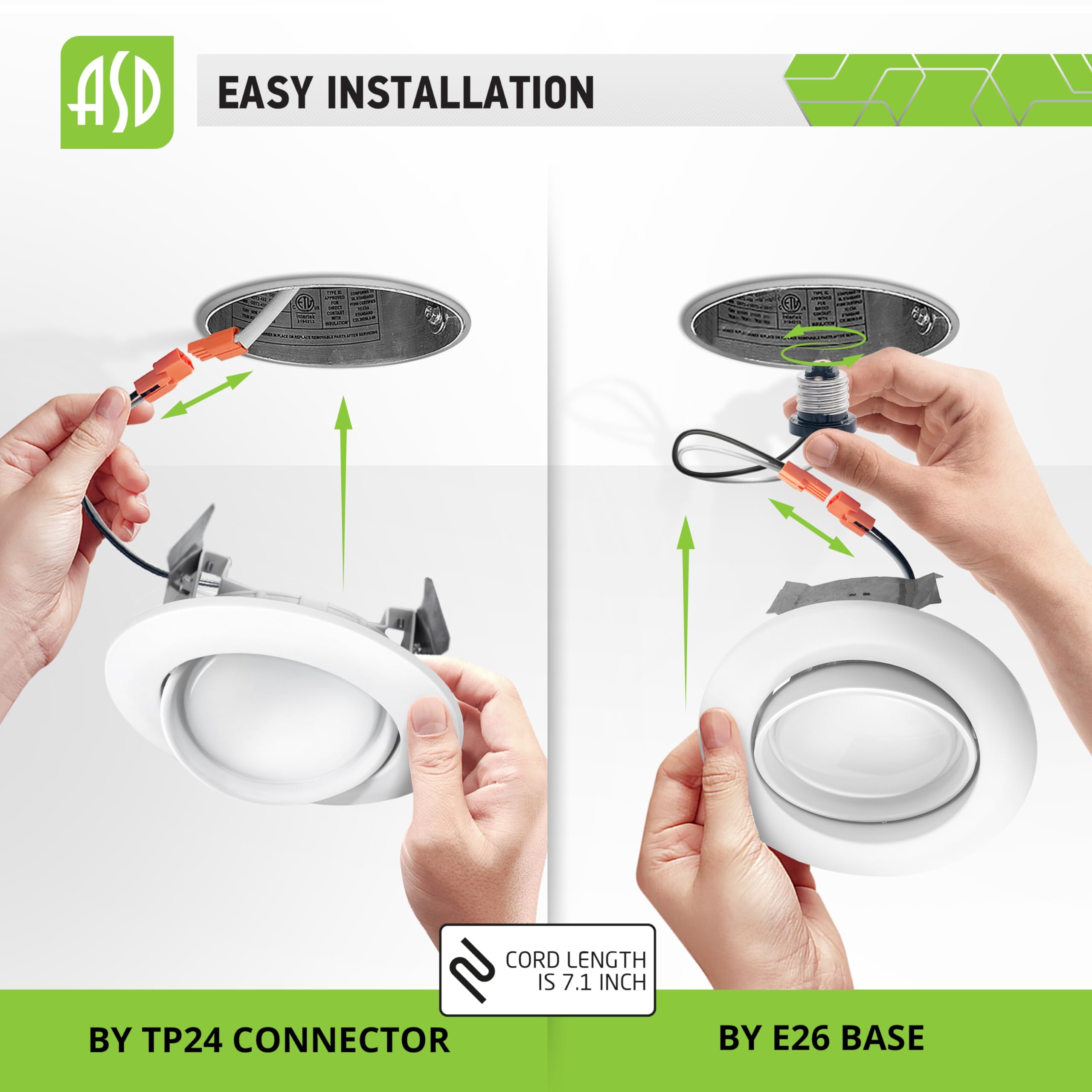 Asd 4 Inch Gimbal Retrofit Led Recessed Lights, Downlight Can 10W (85W Replacement), 740 Lm Dimmable 5000K Daylight, Cri 90, Baf
