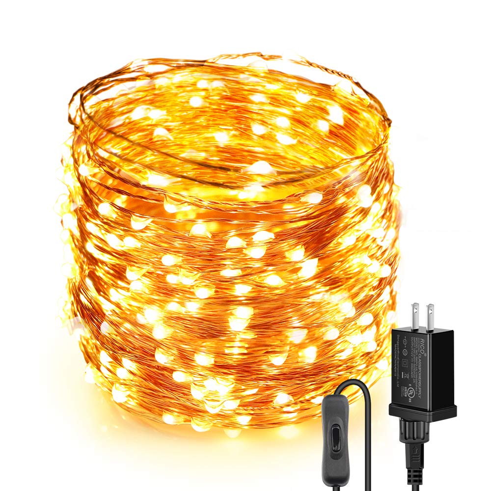 Moobibear LED String Lights 99ft UL Listed Plug in Fairy Lights 300 LED Warm White Waterproof Copper String Lights with ON/Off Switch for Bedroom Patio Birthday Wedding Valentines Day Decor
