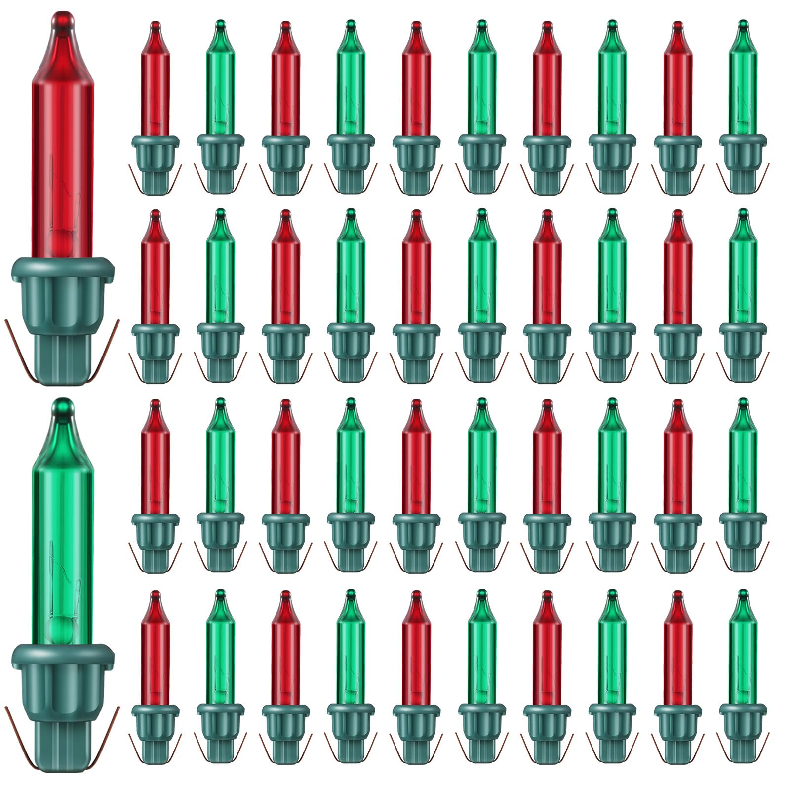 Mudder 50 Pcs Replacement Mini Light Bulbs Christmas Tree 2.5 V Incandescent Glass String Light Bulbs With Base Indoor Outdoor Xmas Decoration  0.17 Ampere  0.425 Watt (Red Green)