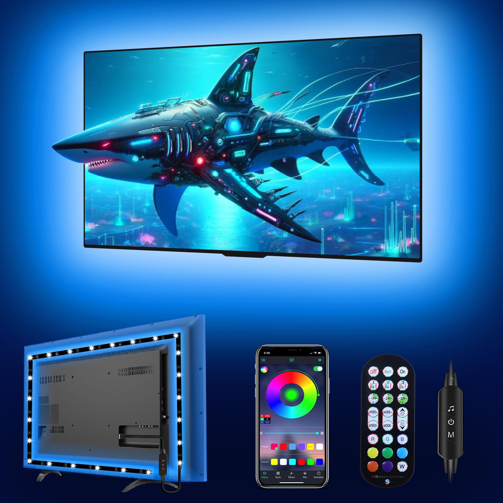 Daymeet Led Lights for TV  16.4ft TV Led Lights Backlight Behind for 65-85 inch Led Band Lights RGB Color Changing Light with Remote  Music Sync Bluetooth APP Control USB Christmas Lighting