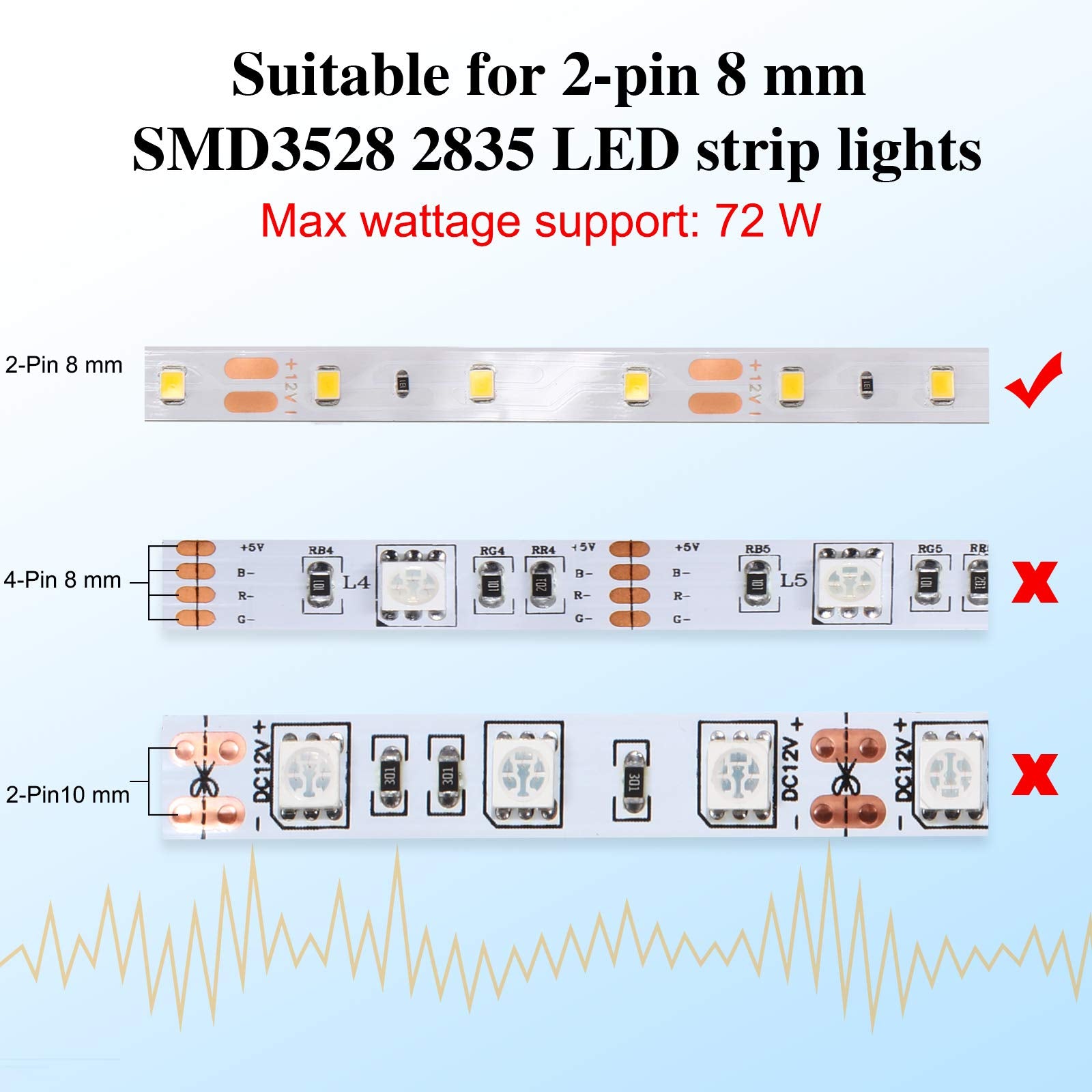 Mudder 40-Piece 2 Pin LED Strip Connectors, T & L Shape, Solderless, 8mm, White, Compatible with 3528 2835 SMD RGB LED