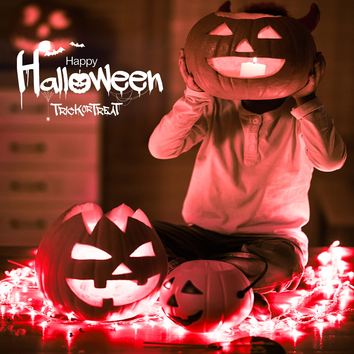 Jmexsuss 33Ft 100 Led Red Lights For Halloween, 8 Modes Red String Lights Plug-In, Clear Wire Red Christmas String Lights Indoor